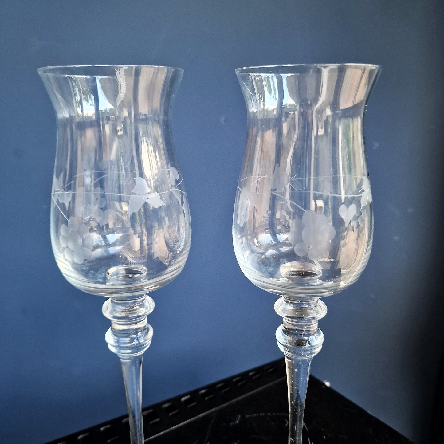 Laura Ashley Etched Crystal Candle Holders, Vintage Elegant Tulip Lanterns