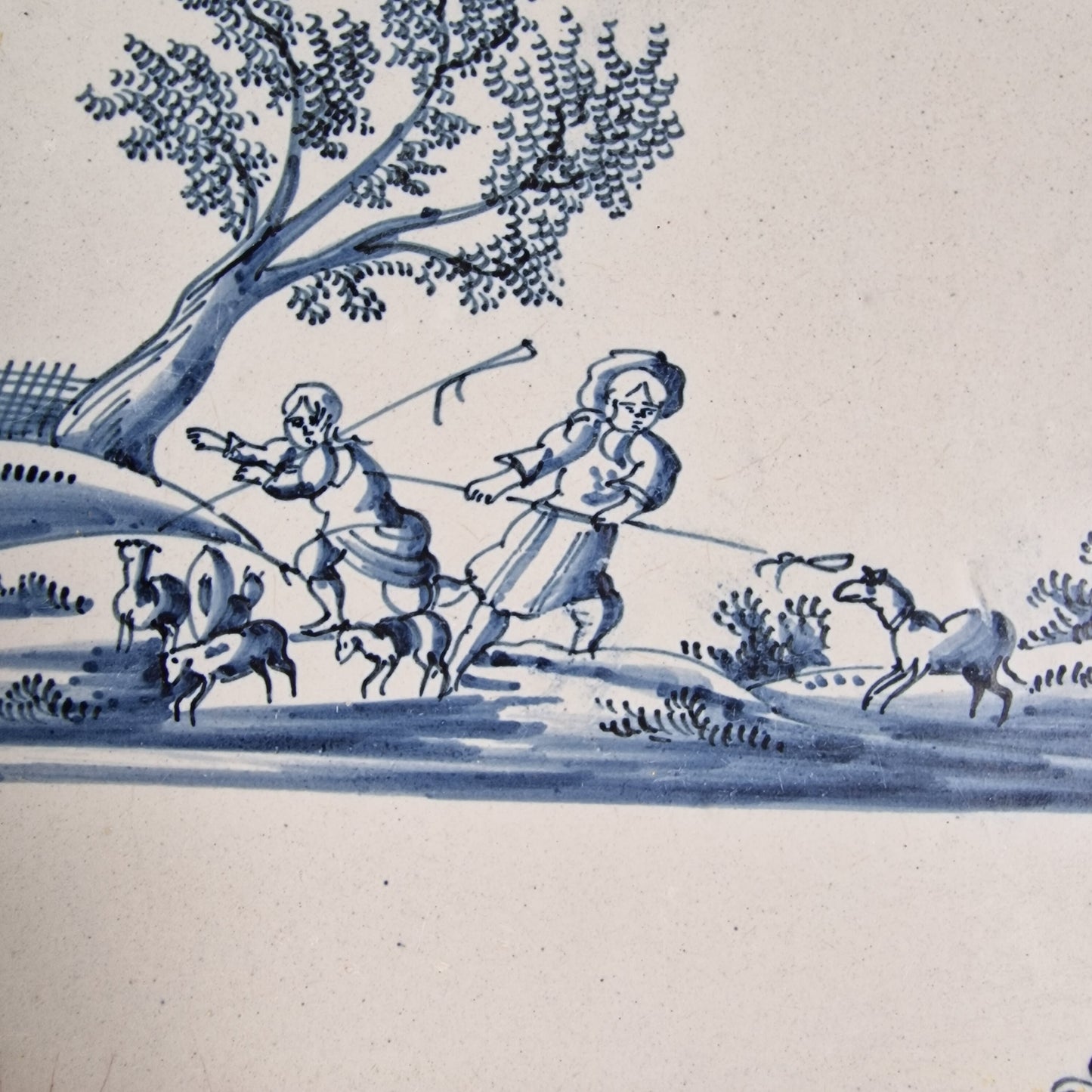Antique Delft Tile, Dutch Landscape, ca 1700