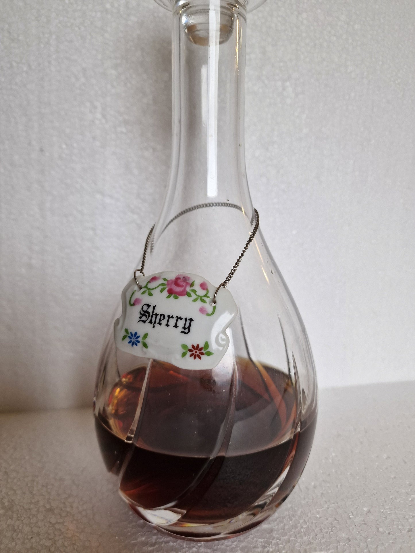 Porcelain Sherry Decanter Tag, Floral Bottle Label, English Country House
