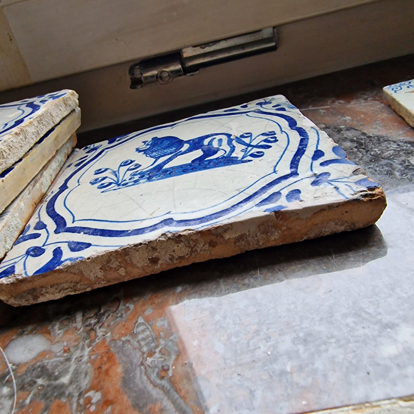 Antique Delft Tile – Lion Motif, Wanli Corner, 1620-1640
