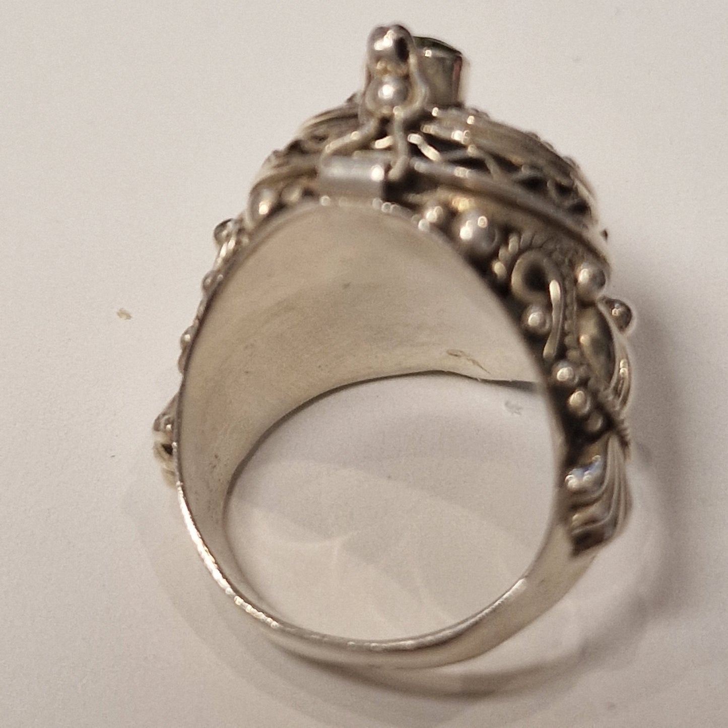Sterling Silver Peridot Signet Ring, Secret Compartment, US 7.25