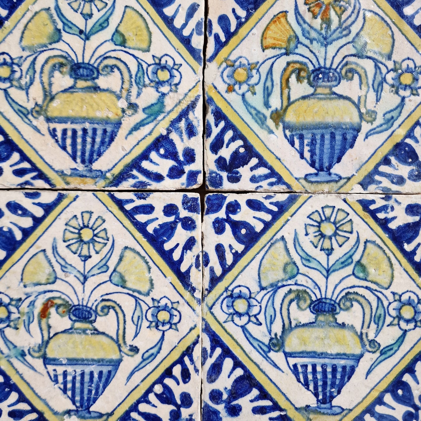 Antique Dutch Majolica Tile Set , Floral Vase, 17th Century