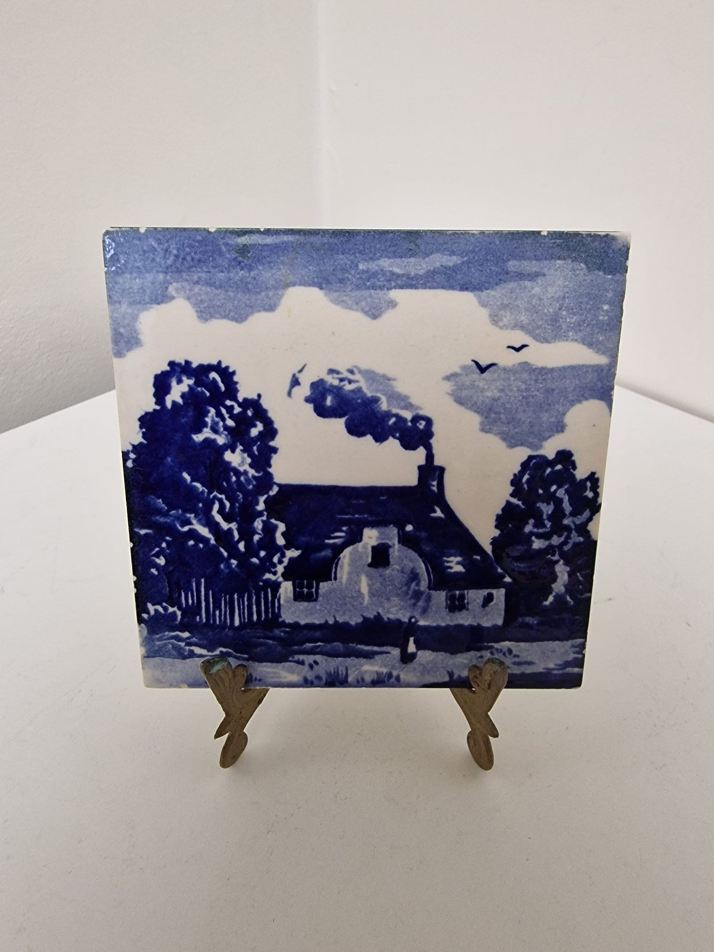 Meissen Delft Pottery Tile, Framed Dutch Art, Art Nouveau c1900