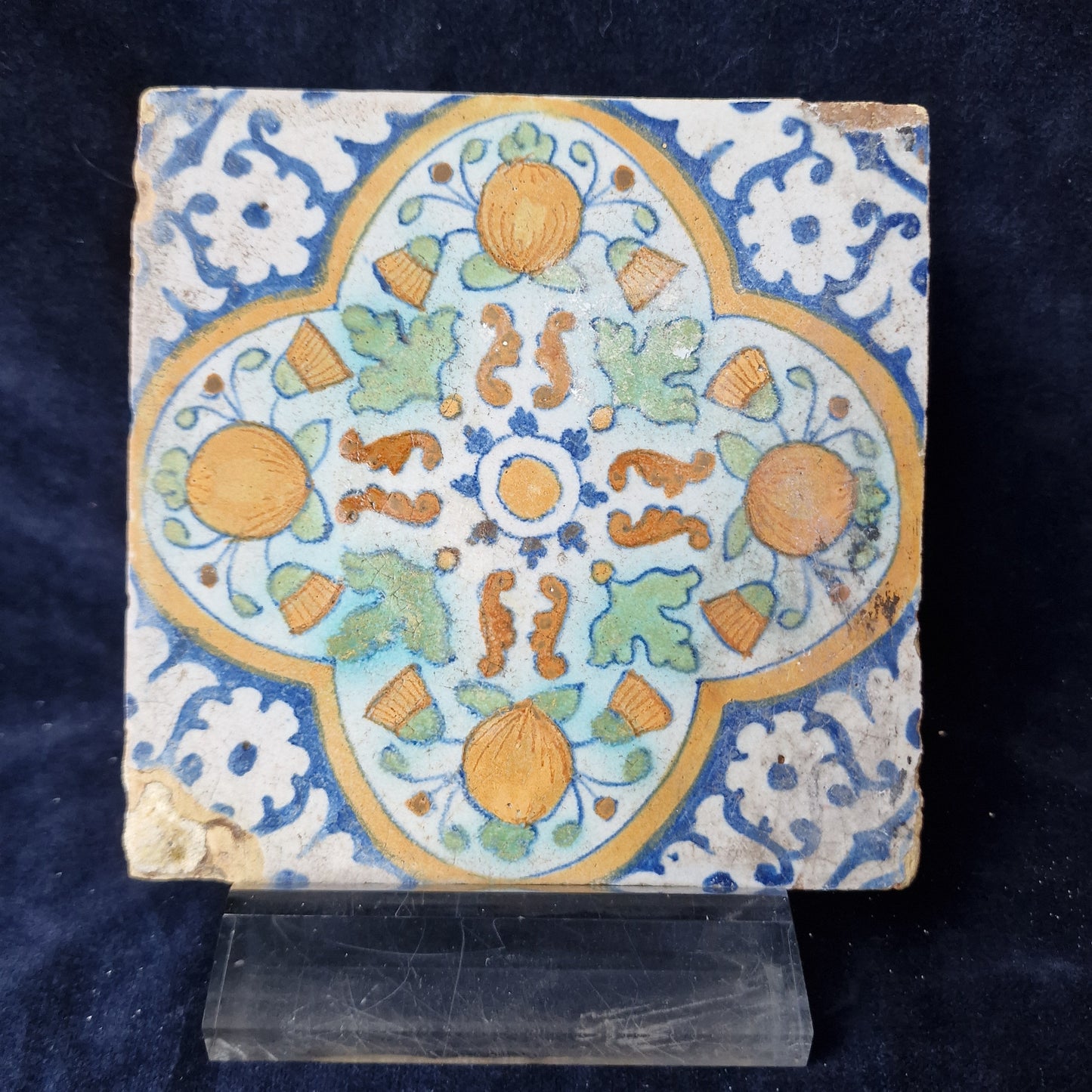 Antique Dutch Tile – 17th Century Polychrome Pompadour Ornament