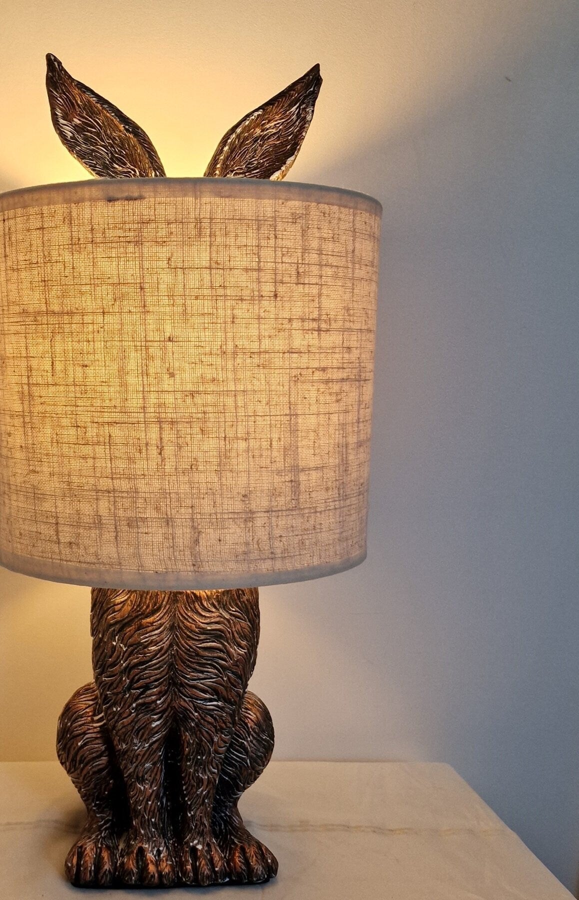Bronze Rabbit Table Lamp, Beige Shade, Vintage Style