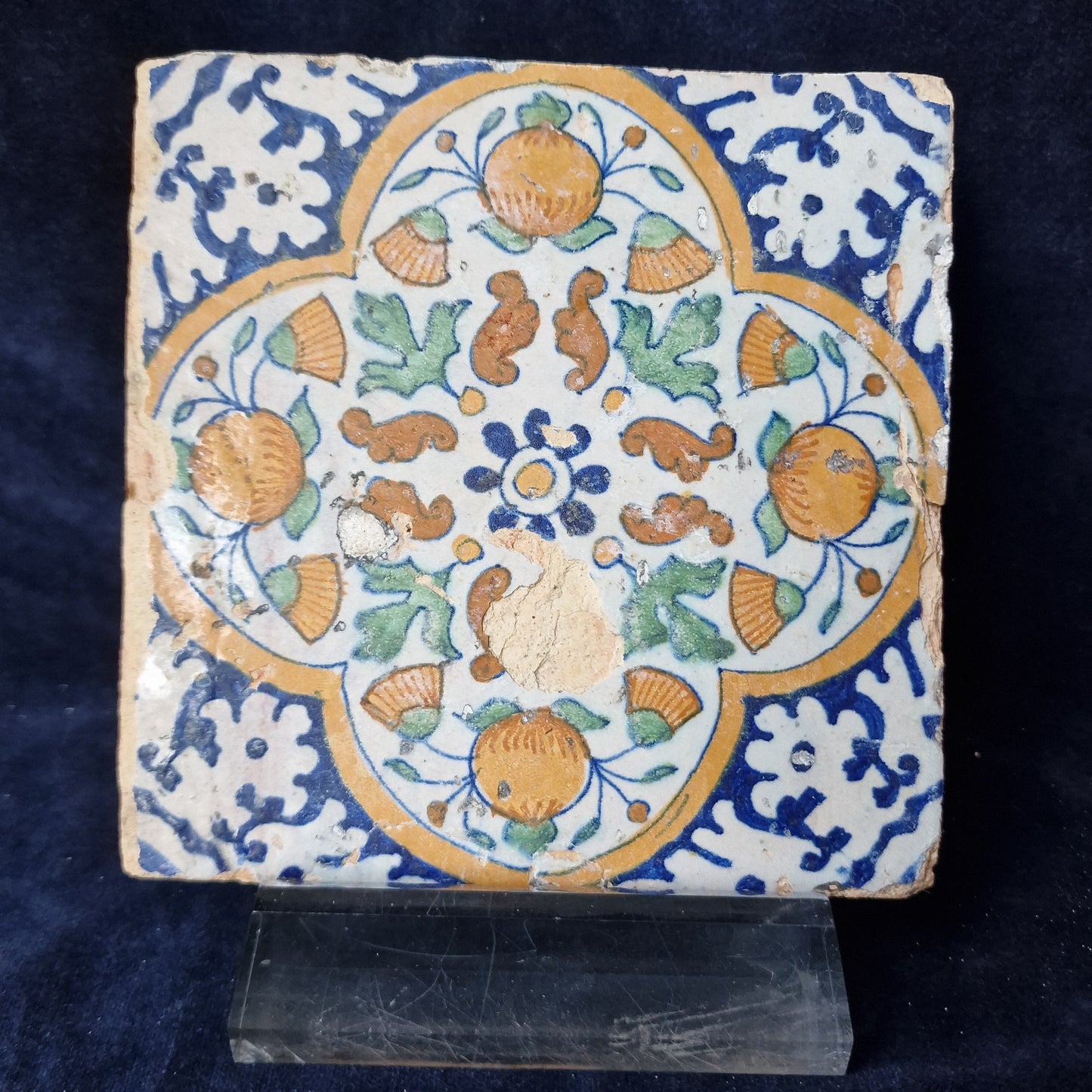 Antique Dutch Tile – 17th Century Pompadour Ornament