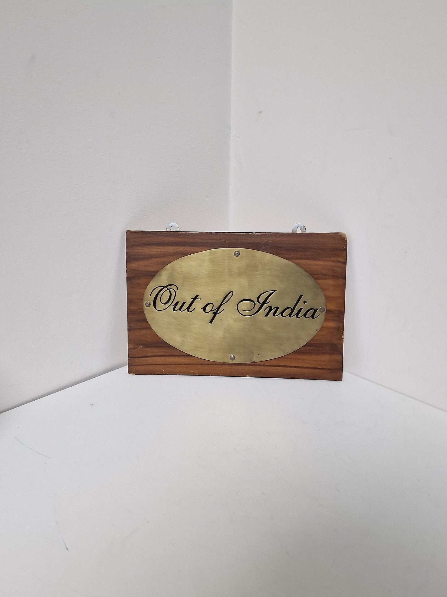 British India: kolonial plate 'out of india' wood copper antiques