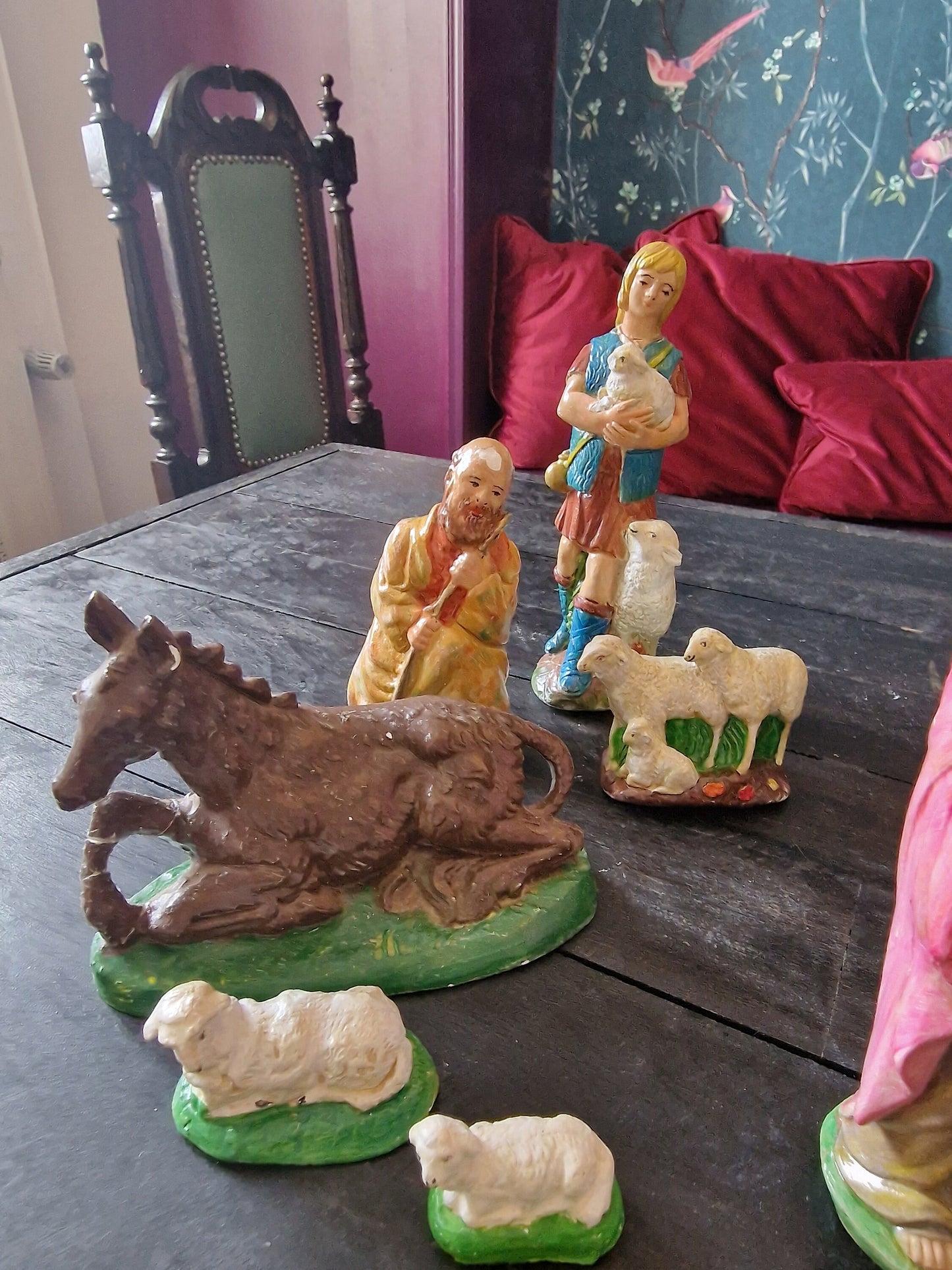 Antique Art Nouveau Polychrome Nativity Scene, ca 1910-1920