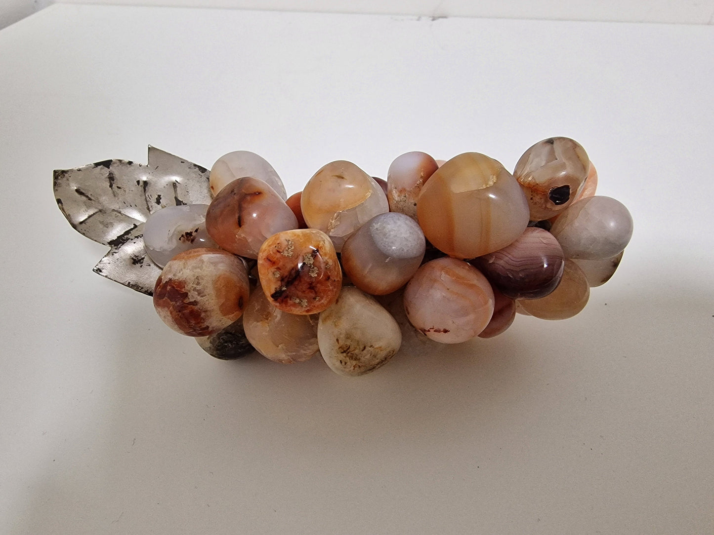 Vintage Chinese Agate Grape Cluster Carving, Hardstone Fruit Sculpture