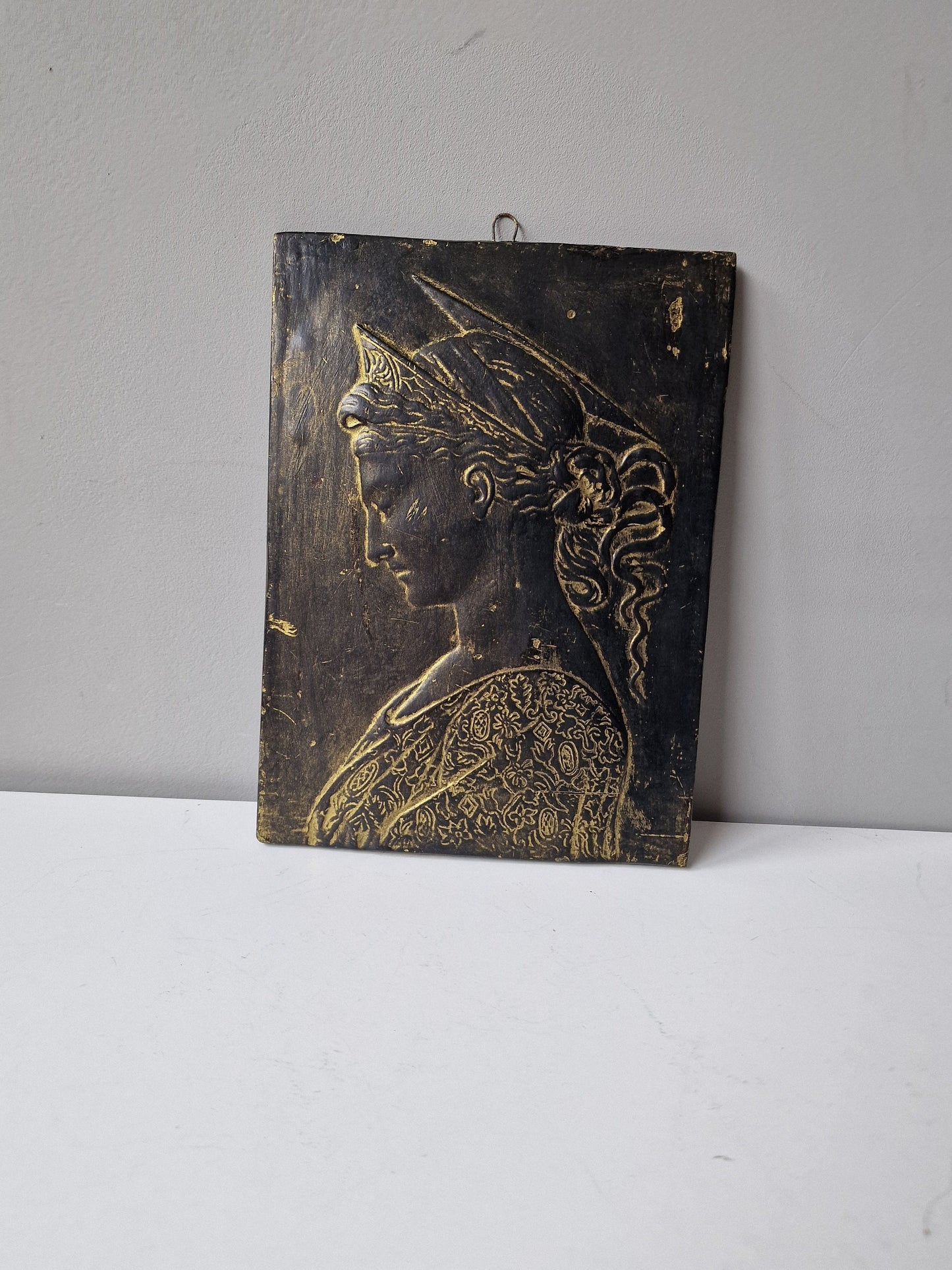Antique French Art Nouveau Ceramic Plaque, Woman Profile Relief