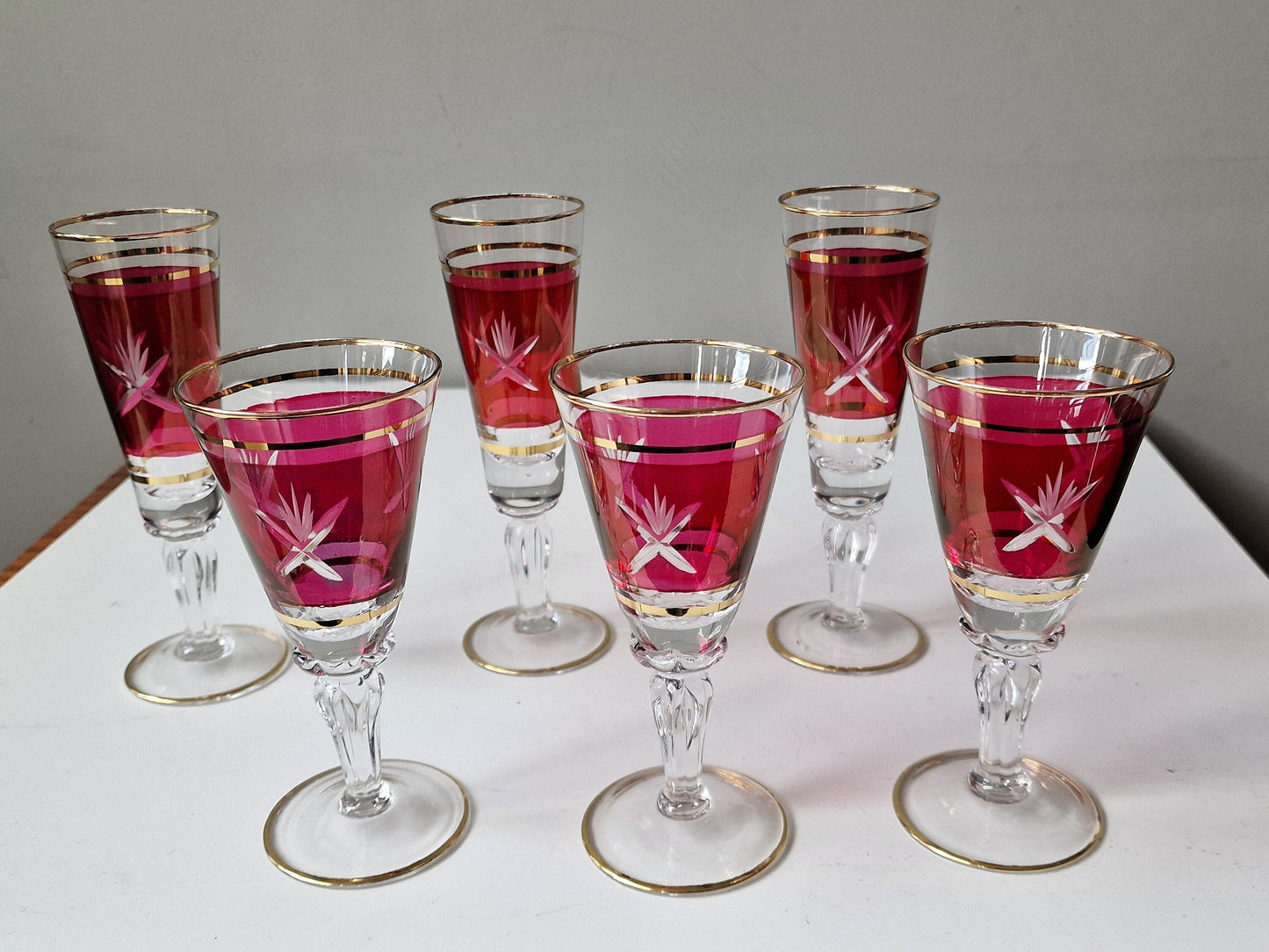Engraved Bohemian Crystal Champagne Flutes, Gilded Rim