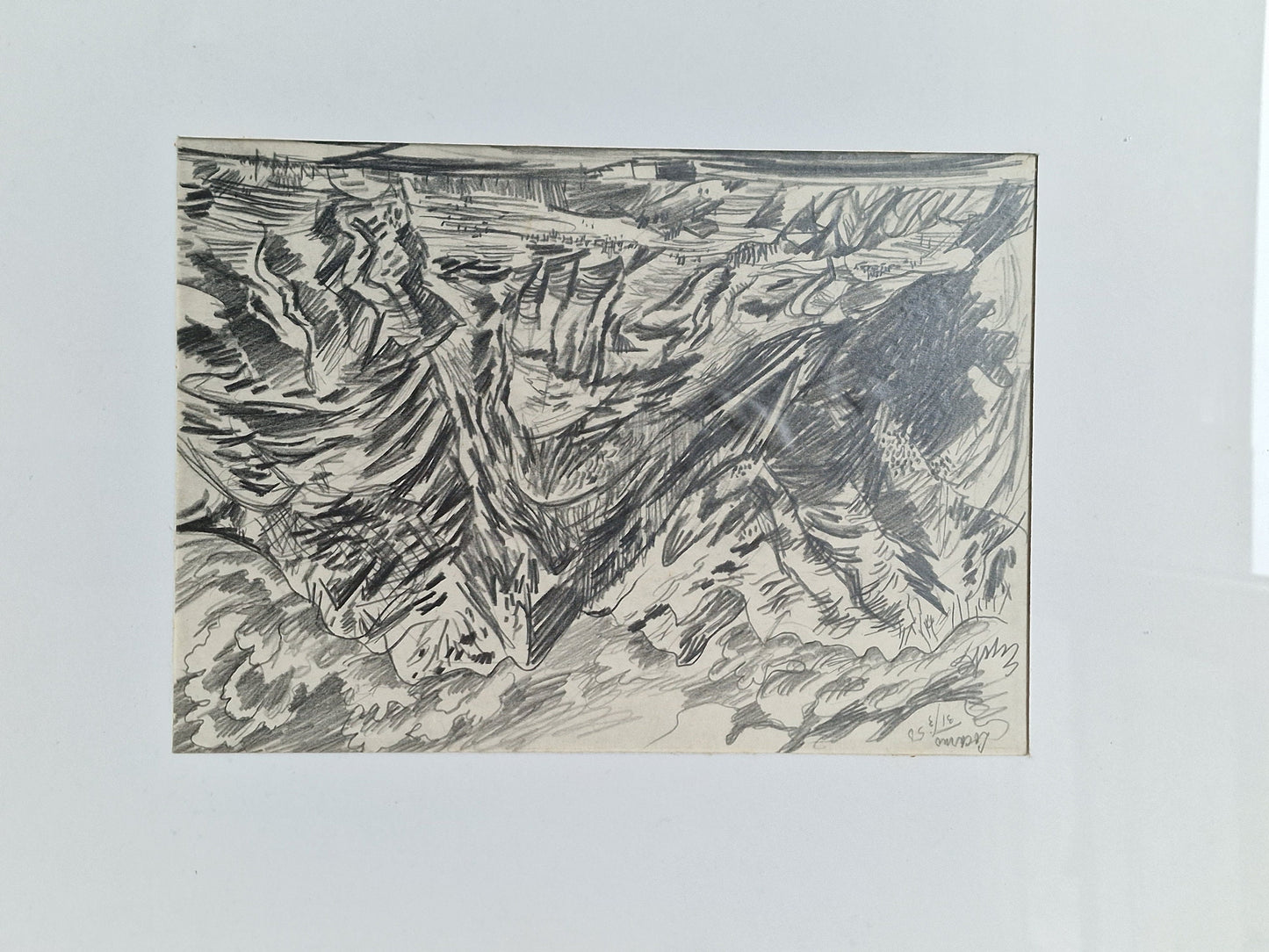 Charles Eyck Pencil Drawing, Mountainview on Locarno, Swiss Art