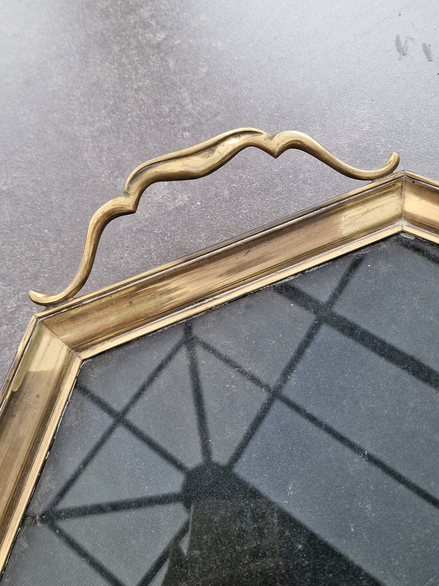 Antique Italian Murano Glass Serving Tray, Art Nouveau Brass Platter (64cm)