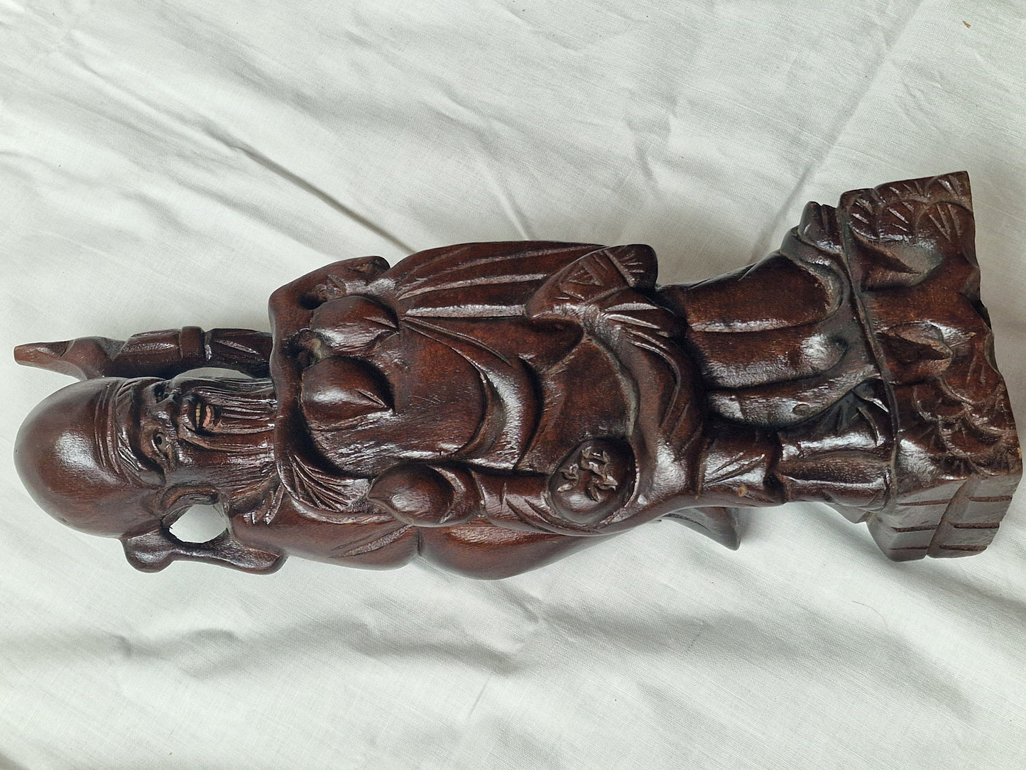 Hand-Carved Rosewood Sage Statue with Bone Inlay - Early 20th Century China