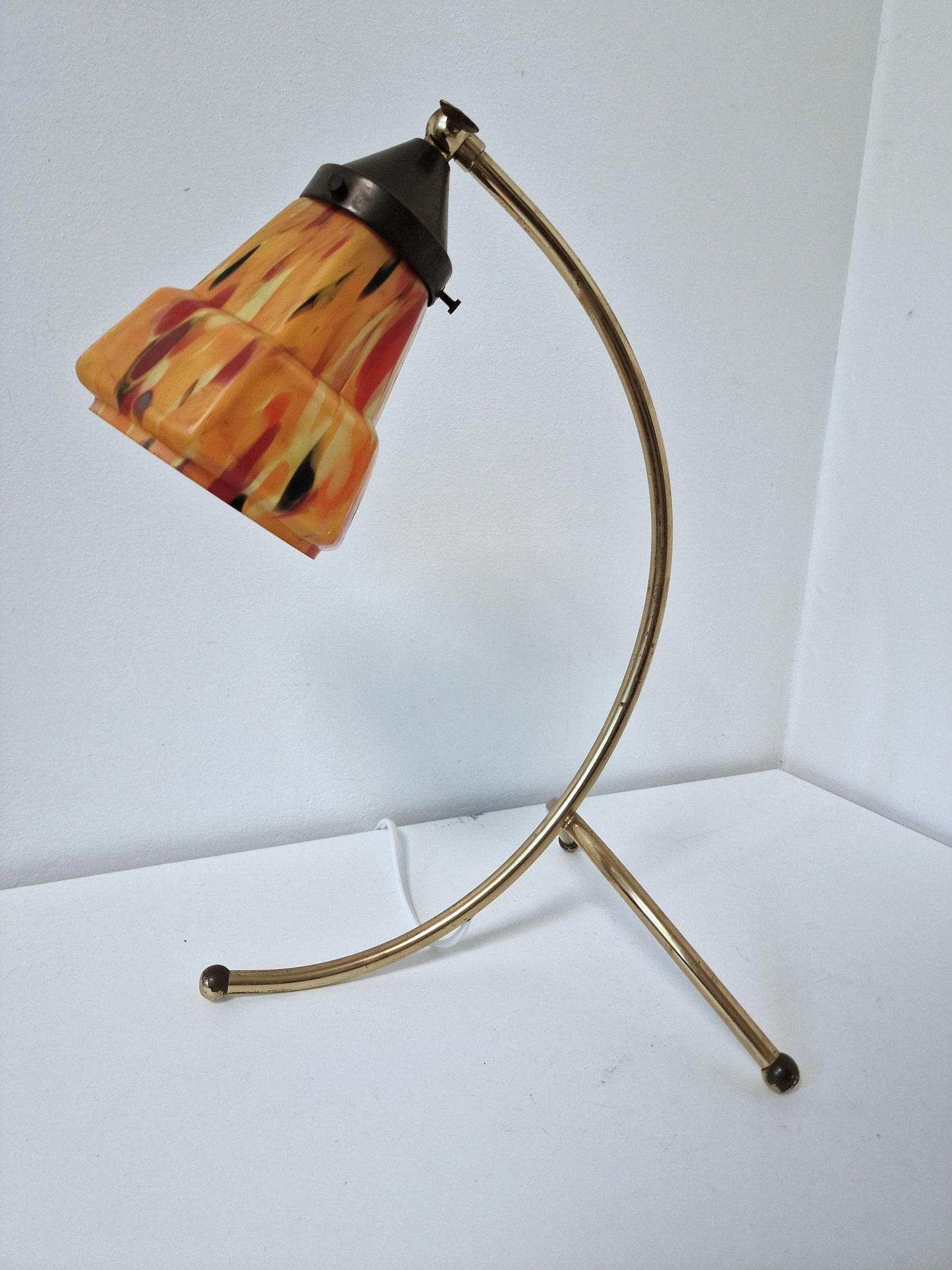 Italian Mid-Century Adjustable Brass Desk Lamp – Murano Glass Shade