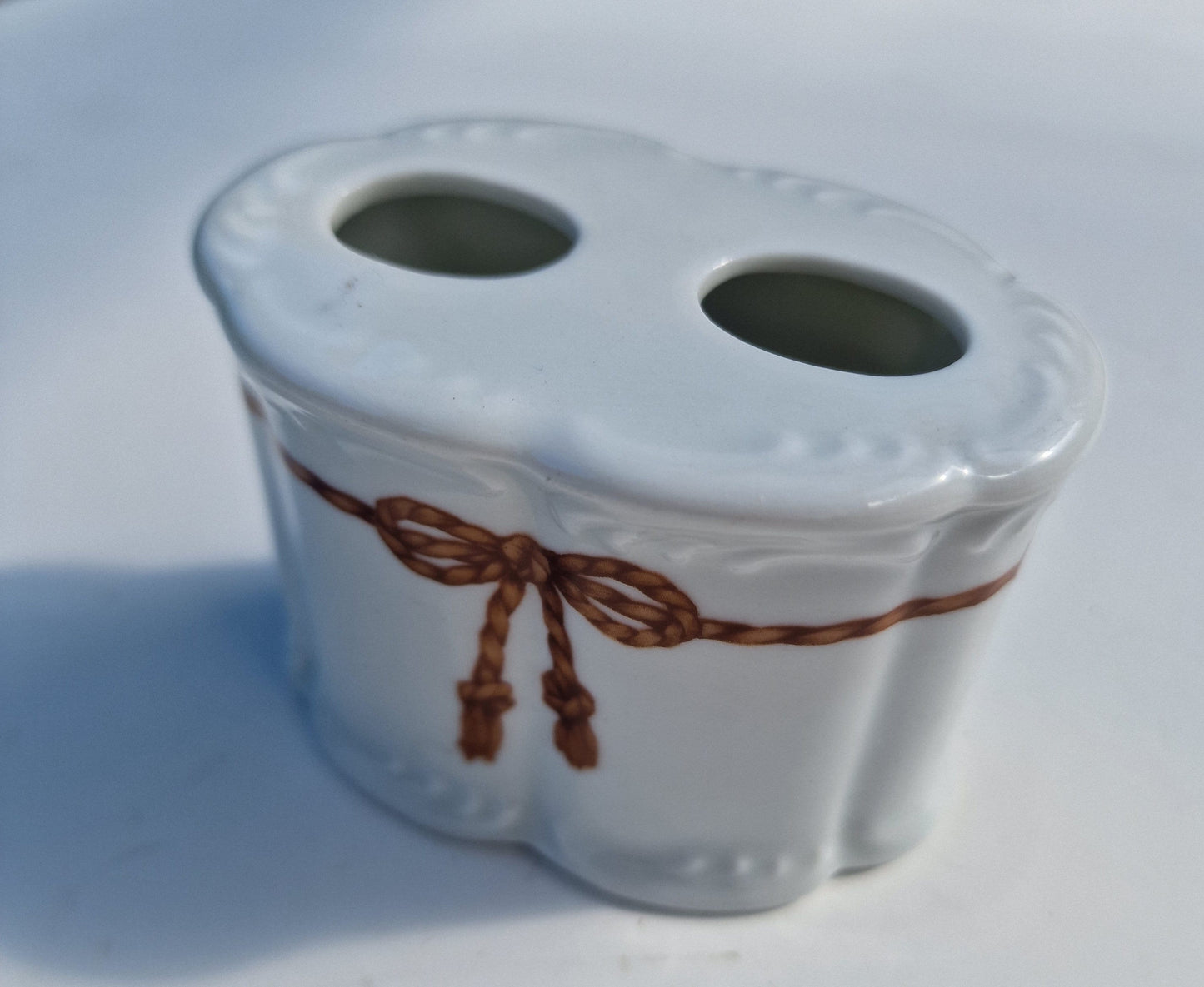 Antique KPM Bavaria Porcelain Toothbrush Holder, Handpainted Bow Detail