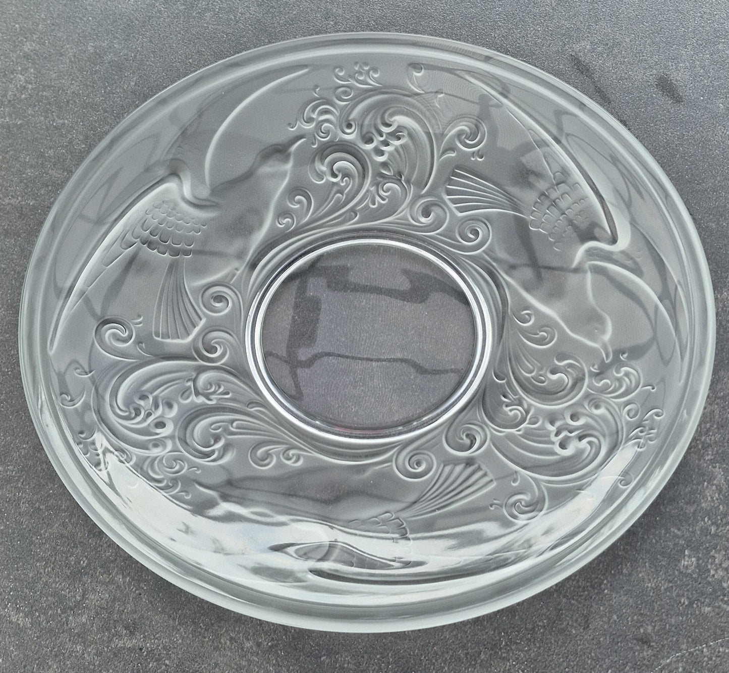 Art Deco Frosted Crystal Centerpiece, Seagull and Phoenix Design, Signed France