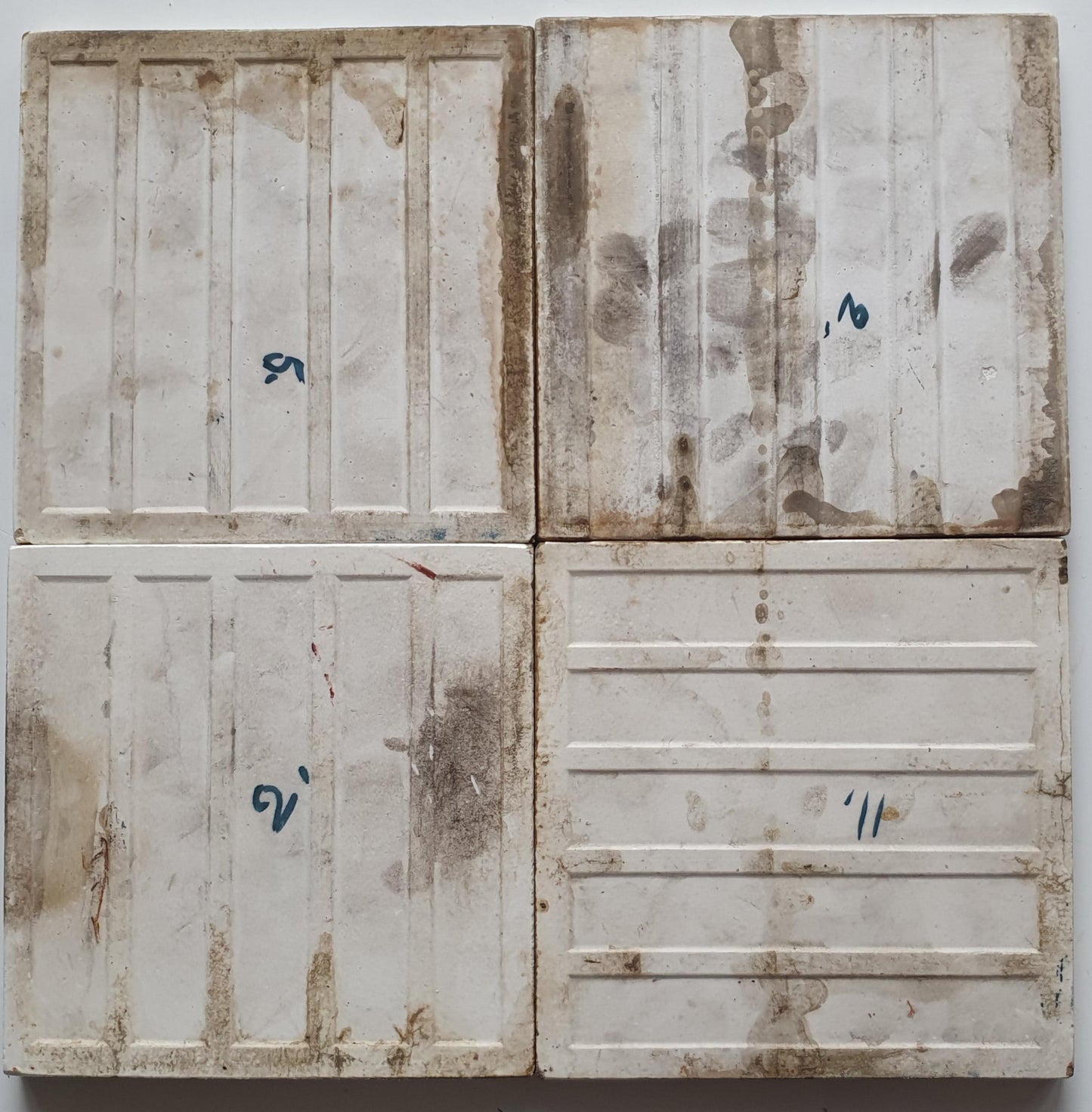 Tableau 20th century antiques, farmer, sheep and cows, 4 tiles