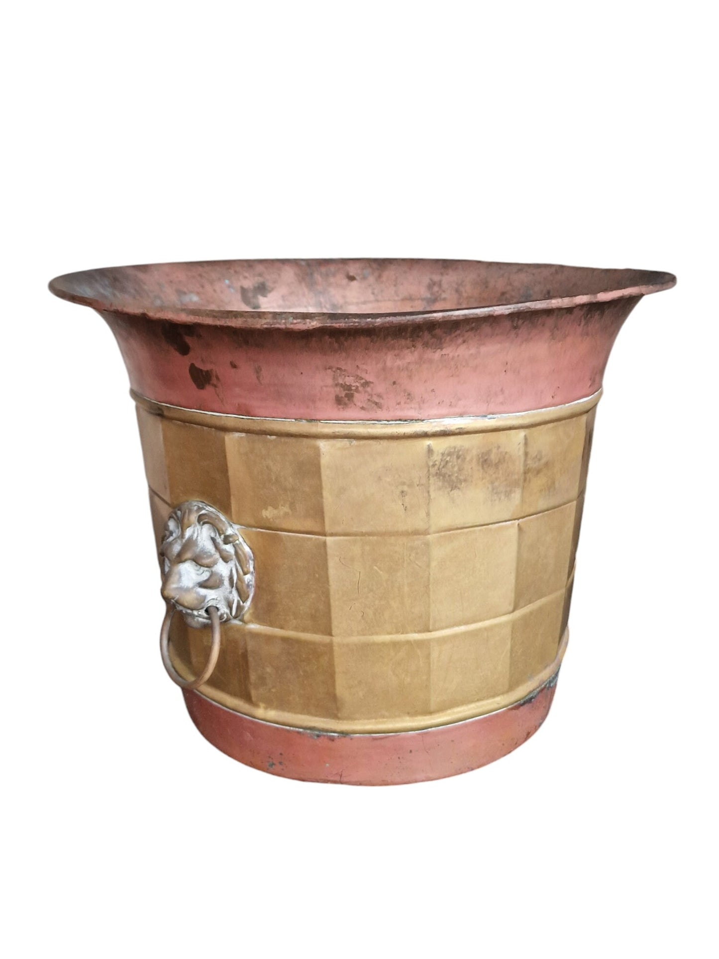 Antique Copper Bak Planter, Lion Head Jardiniere, Dutch 19th Century