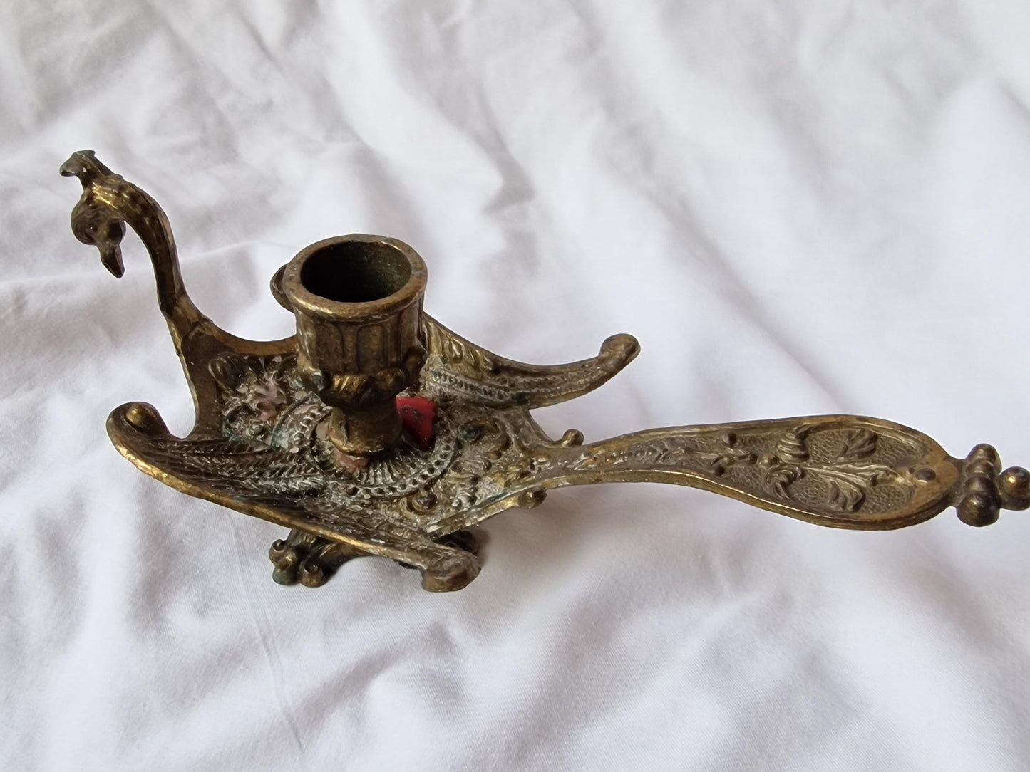 Antique Gilt Brass Candlestick Blaker, Victorian Bird Design