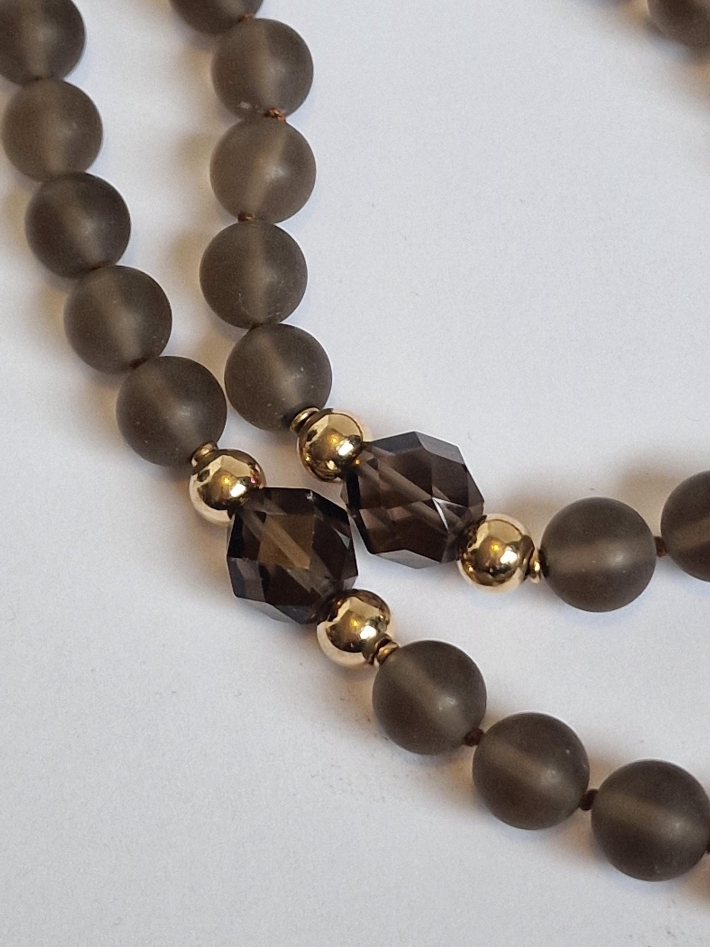 necklace 14k ketting 14k 585 goud cabochon en facet geslepen edelsteen rookkwarts