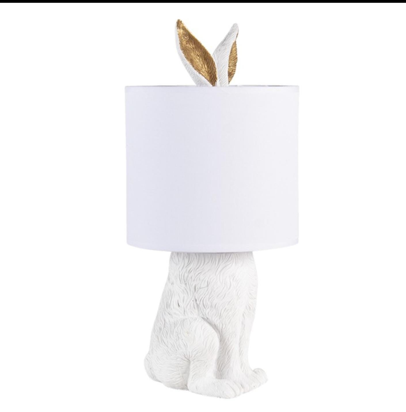 White Rabbit Table Lamp with Gold Ears, Nursery Decor