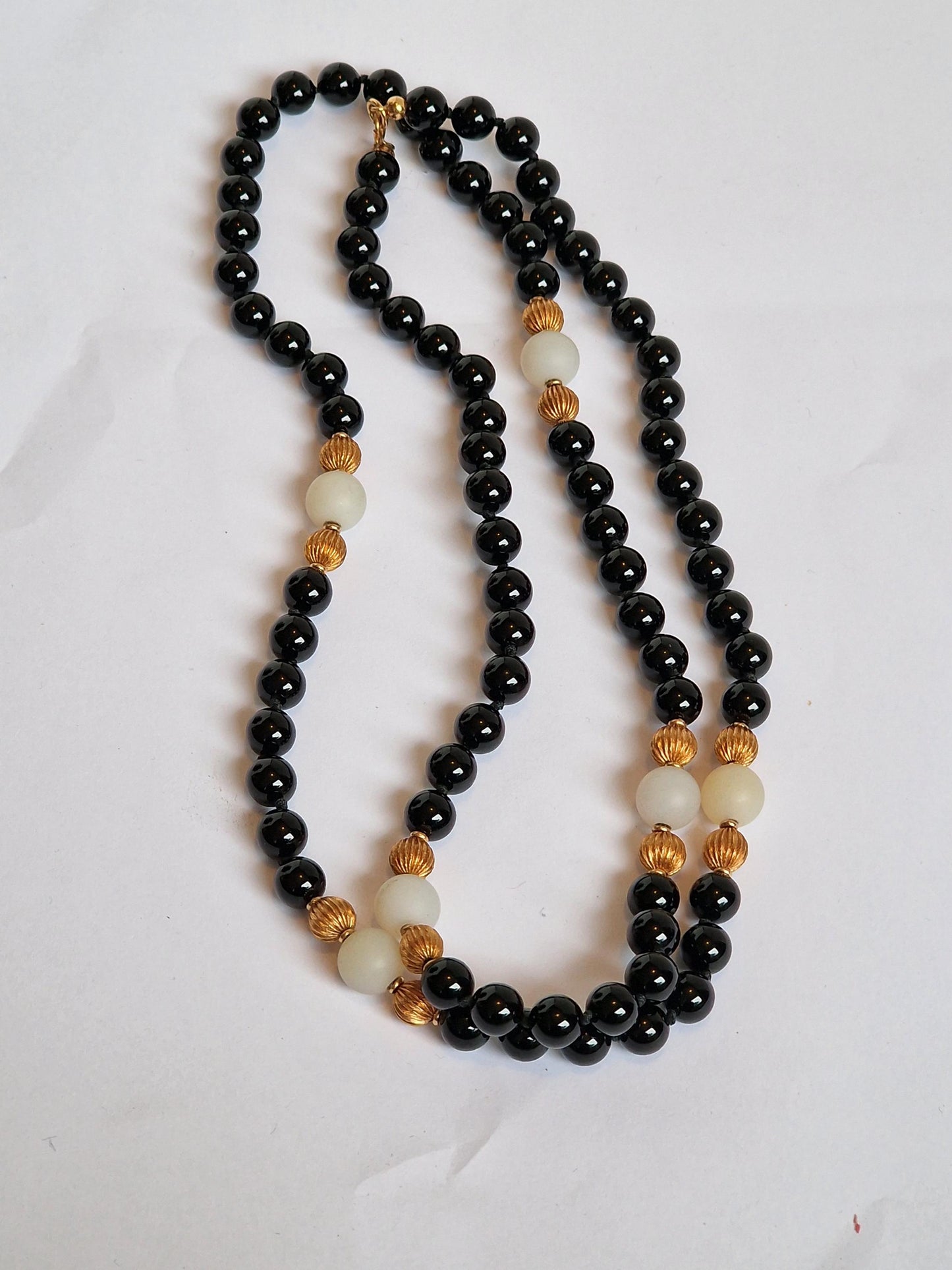 necklace 14k ketting 14k 585 goud cabochon edelsteen onyx witte opaal, white opal