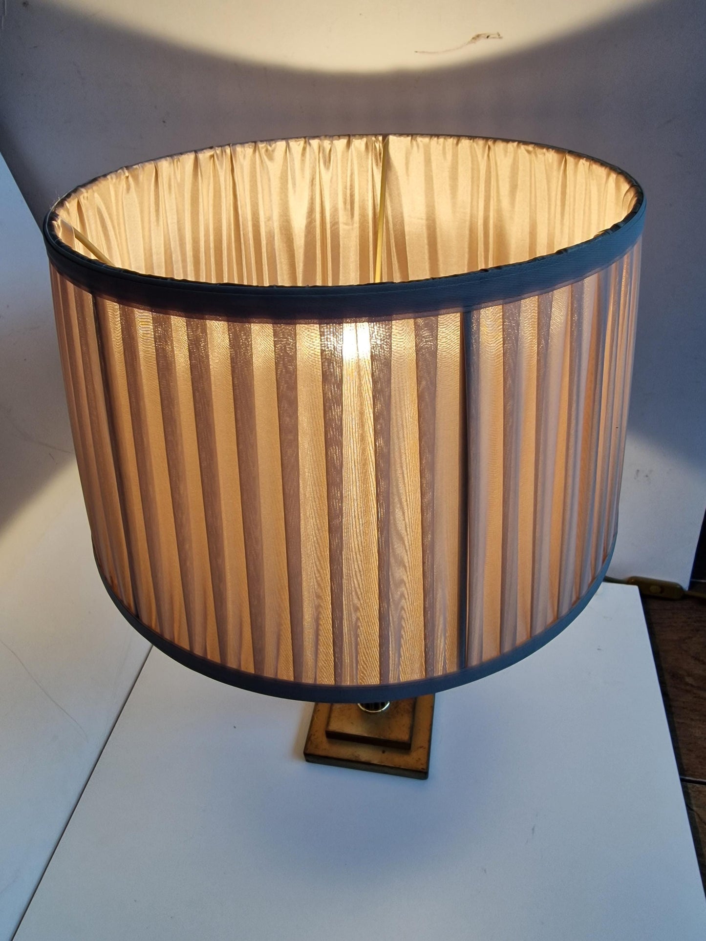Jan Frantzen Dutch Brass Table Lamp with Silk Shade