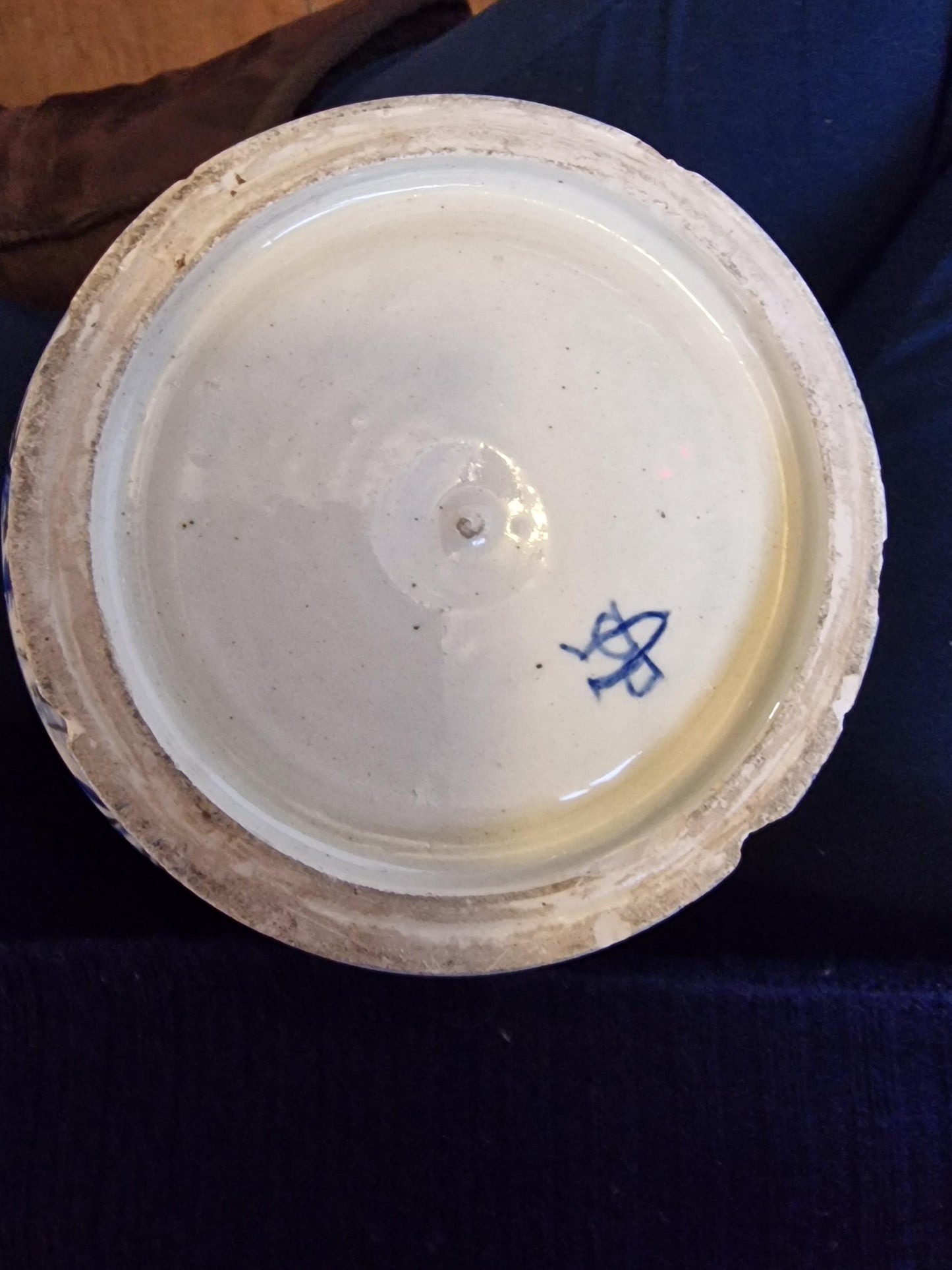 albarello, italian majolica 17th century antique, blauw fond, zuid Italië sicilie