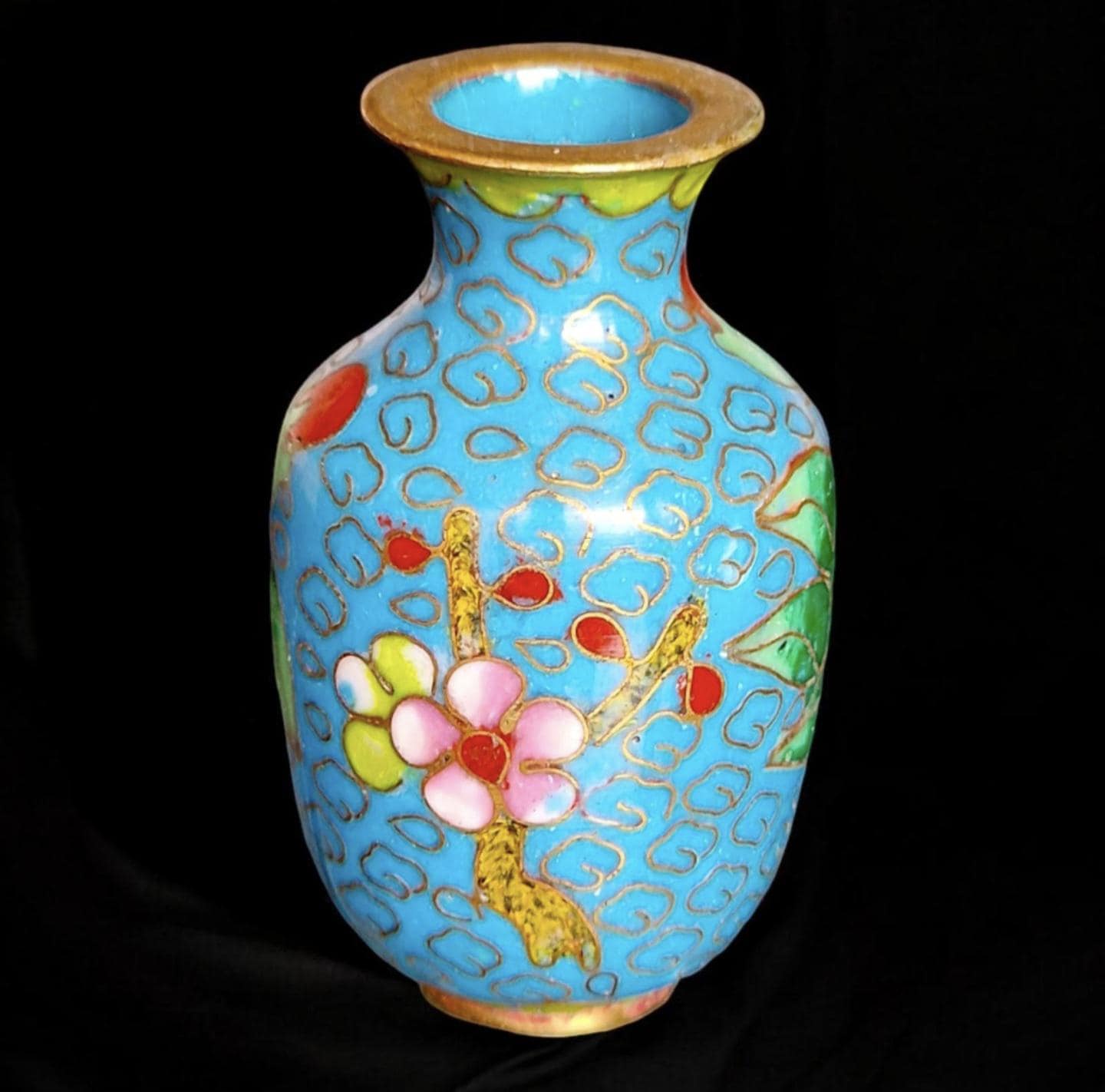 Antique Enamel Cloisonne Vases, Polychrome Floral Decor, Collectible Set of 3