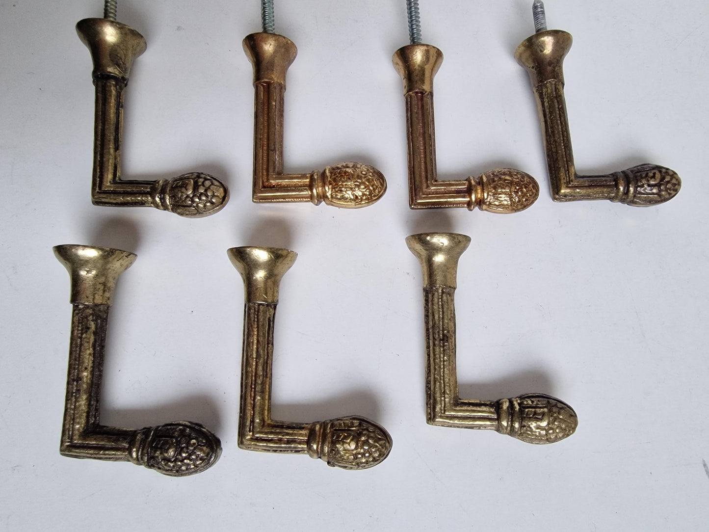 7 Brass Art Nouveau Coat Hooks, French Antique Luxe Copper Hooks