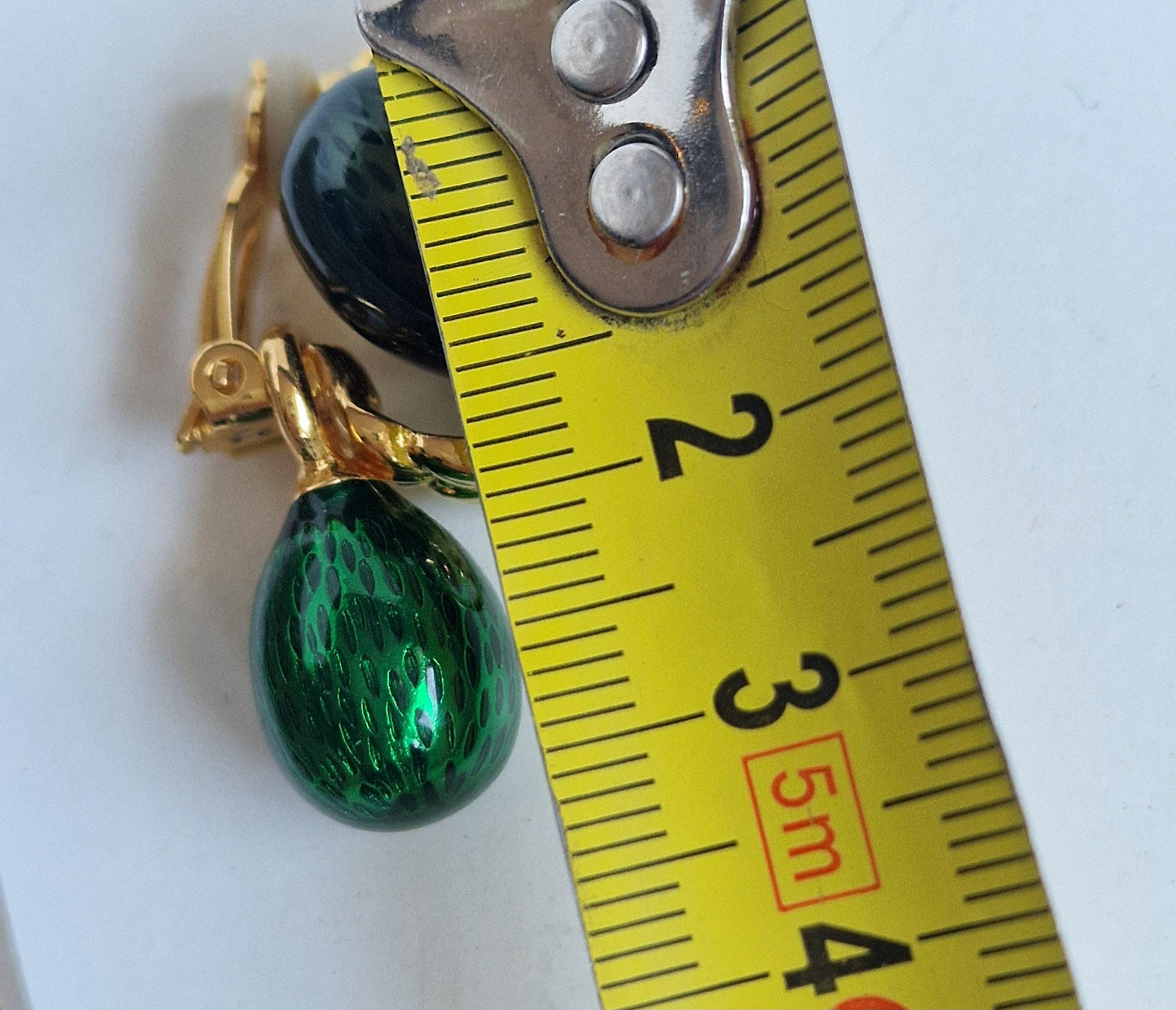 Faberge Egg Clip Earrings, Emerald Green, Vintage Goldgilt Jewelry Fabergé