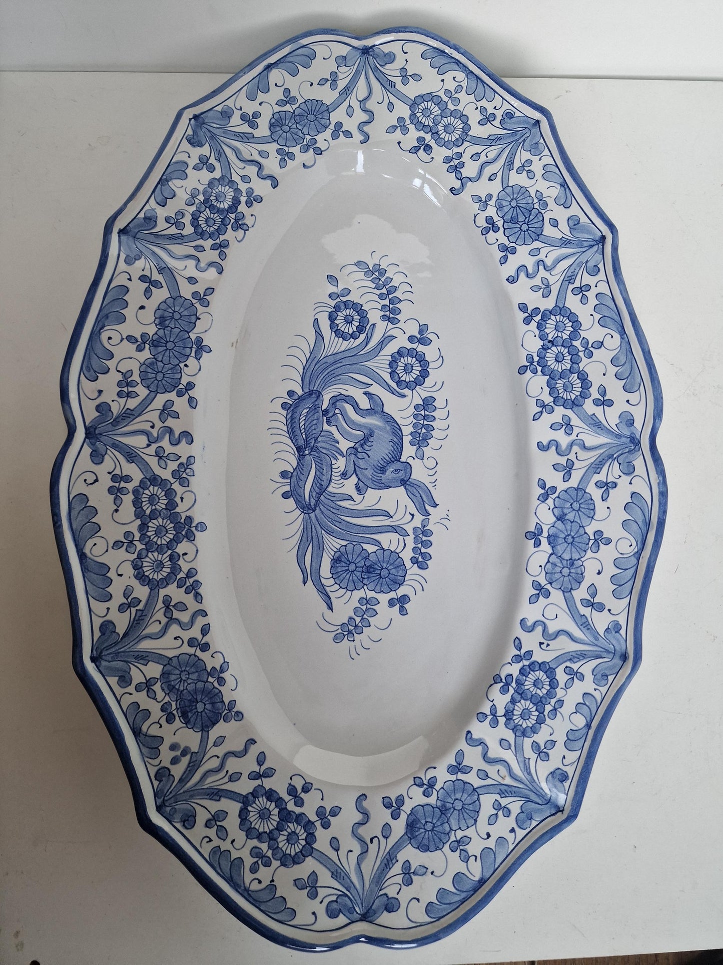 DERUTA Italian Faience Pottery Plate, Blue Rabbit Design