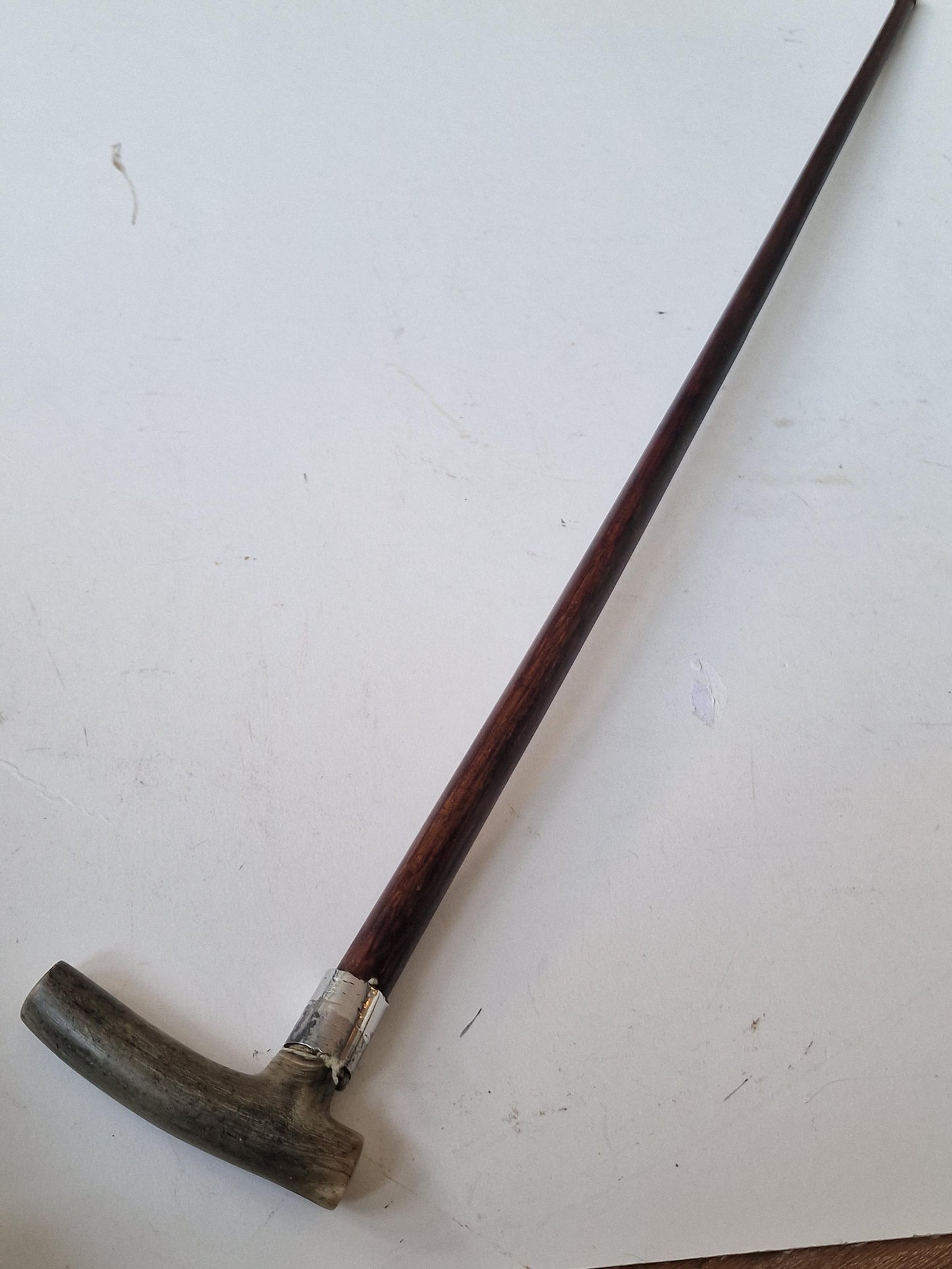 antique walking stick with deer bone , european collection, gentlemen's flannel stick