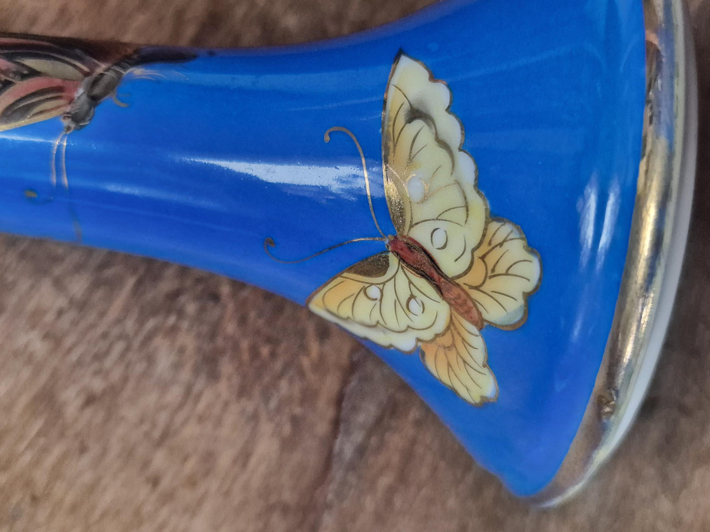 noritake japanese porcelain butterfly vase cobalt blue
