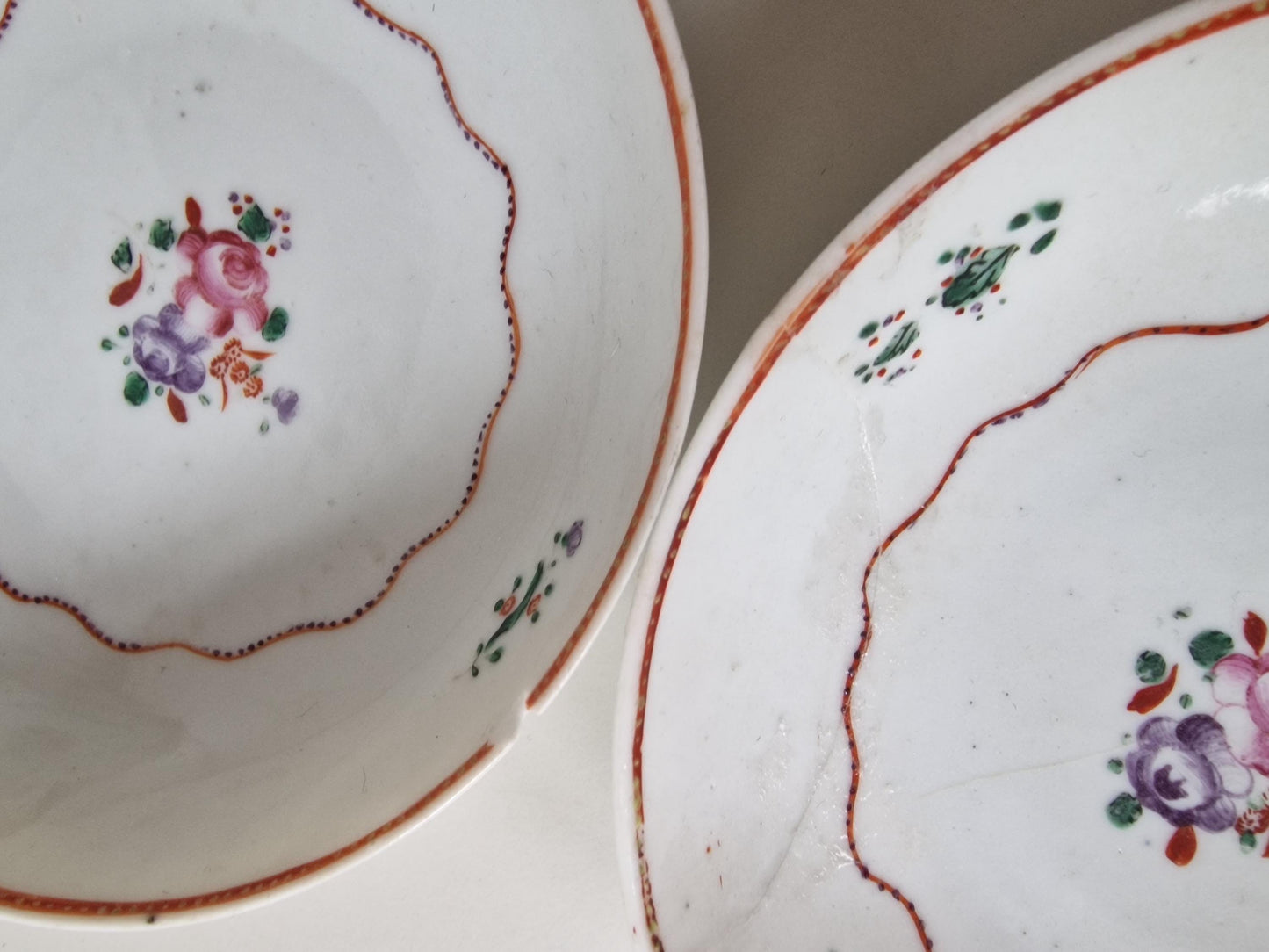 Antique Famille Rose Porcelain Bowl and Plate Set, 18th Century