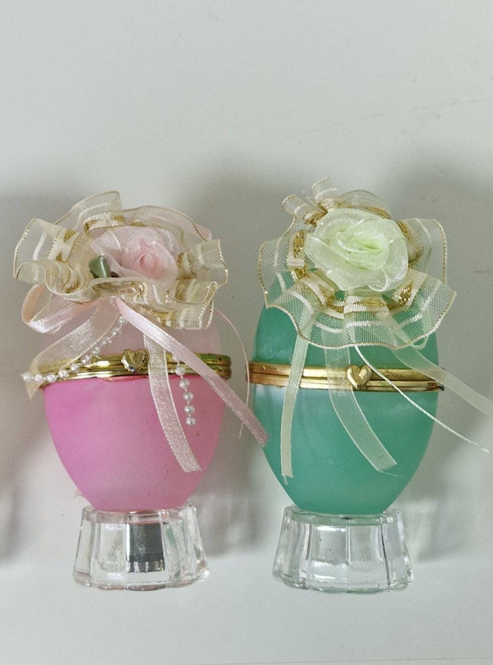 Pastel Perspex Faberge Style Egg Trinket Set: French Boudoir Decor