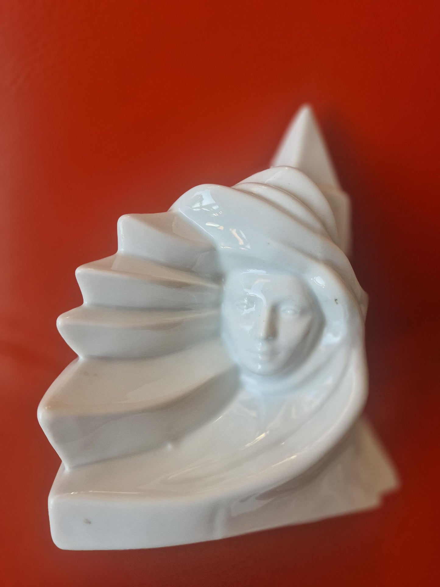Signed Joan Abras Porcelain Sculpture, White Art Deco Woman Bust, 80s Modernist Decor