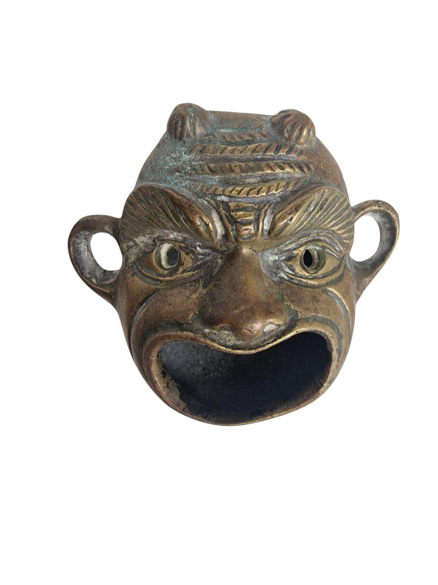Old Bronze Grotesque Face Lamp – Antique Roman Style Decor