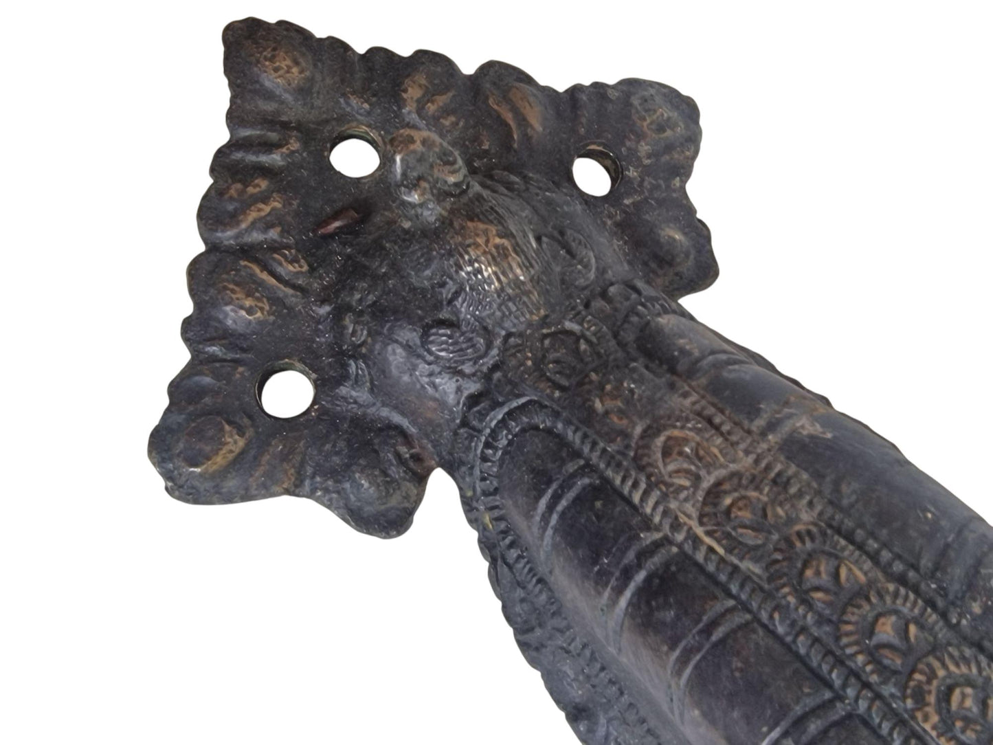 Antique Bronze Hindu Temple Door Handle, Guardian Deity, 19th C