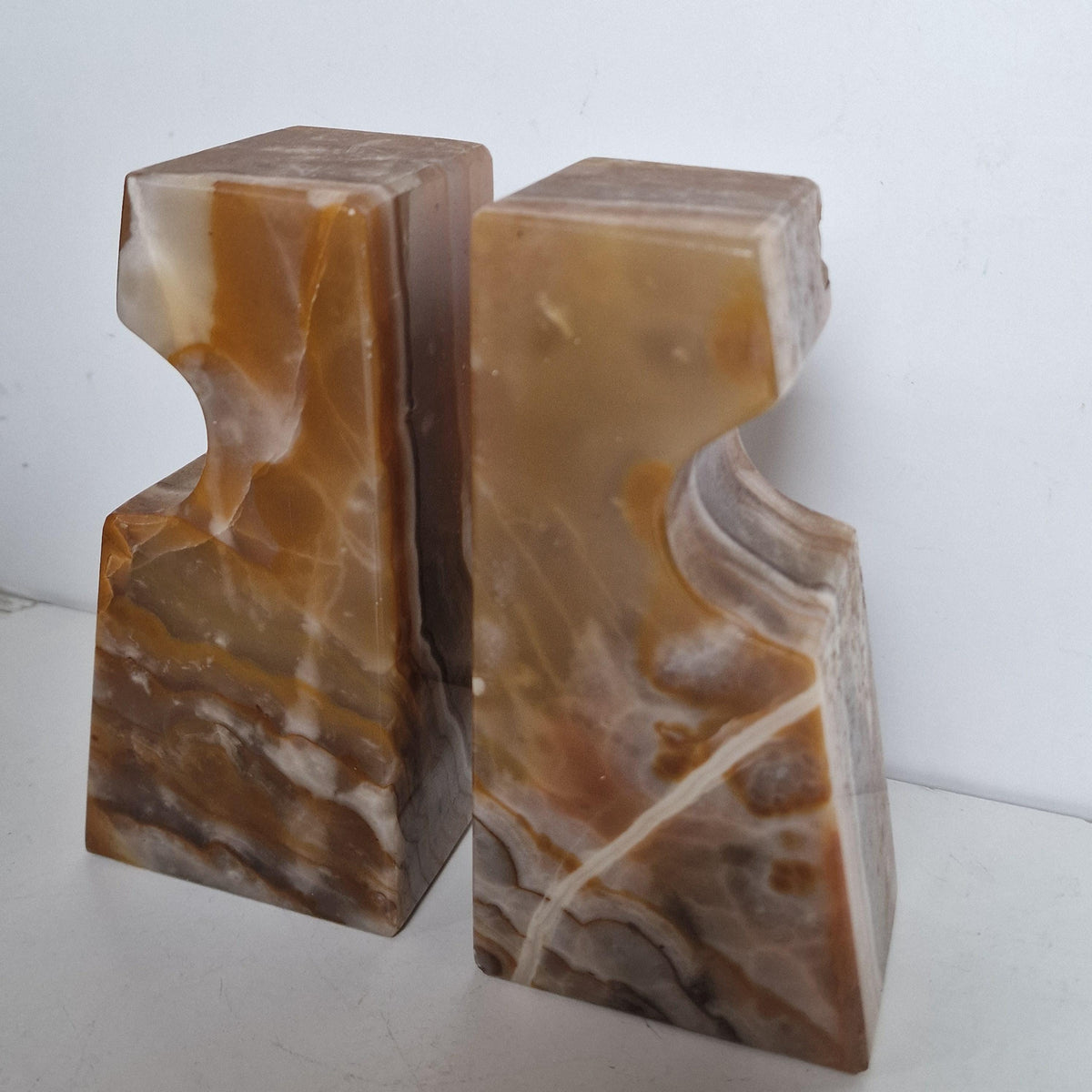 Vintage Onyx Bookends, 1980s Obelisk Shape, Mexican Stone