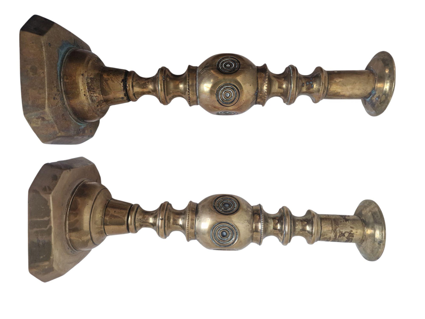 Antique Brass Candlestick Pair, 1897 Queen Victoria Jubilee, Arts & Crafts candle holders