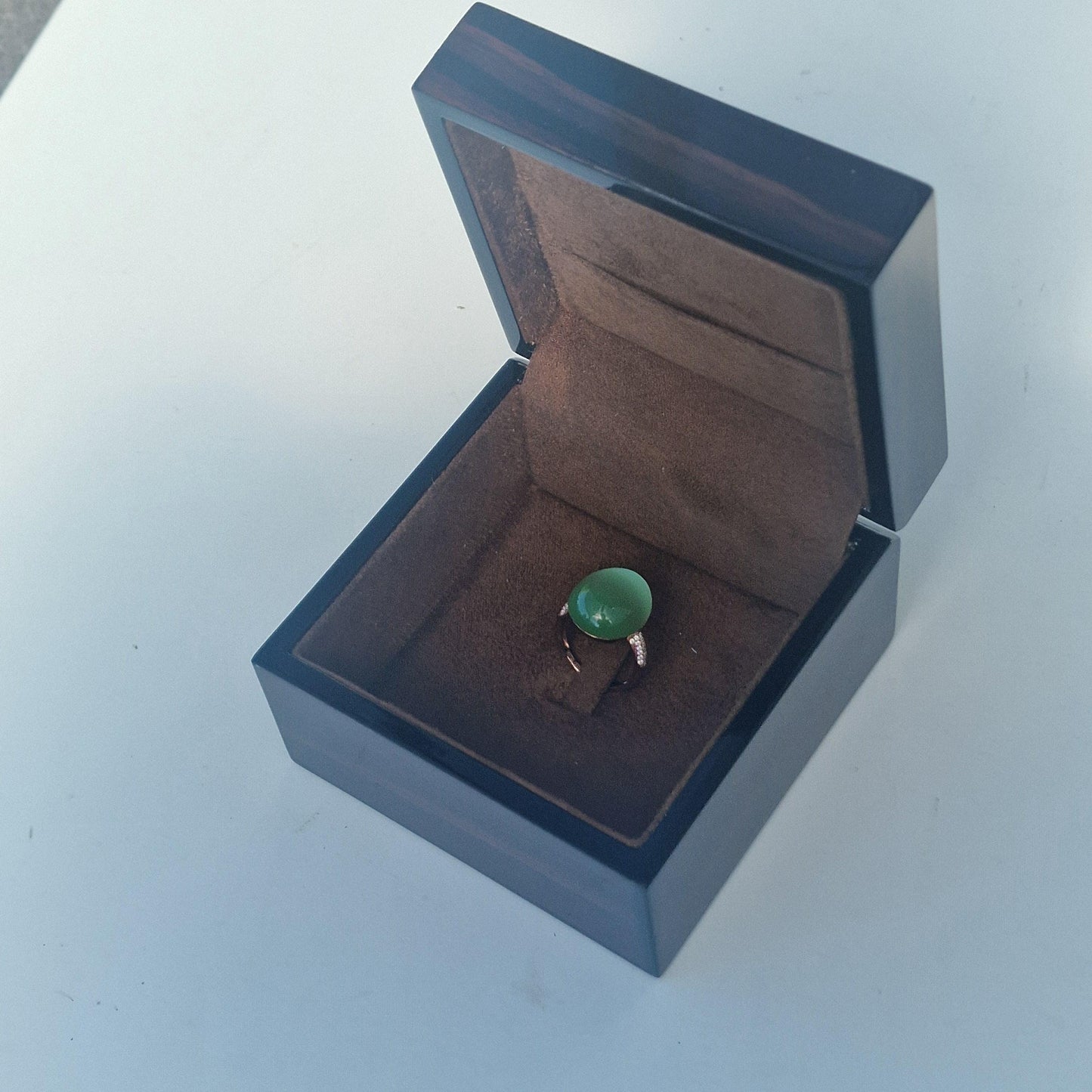 Tatiana Fabergé Egg Ring, Emerald Green Cabochon, 22KT Gilded Sterling Silver faberge