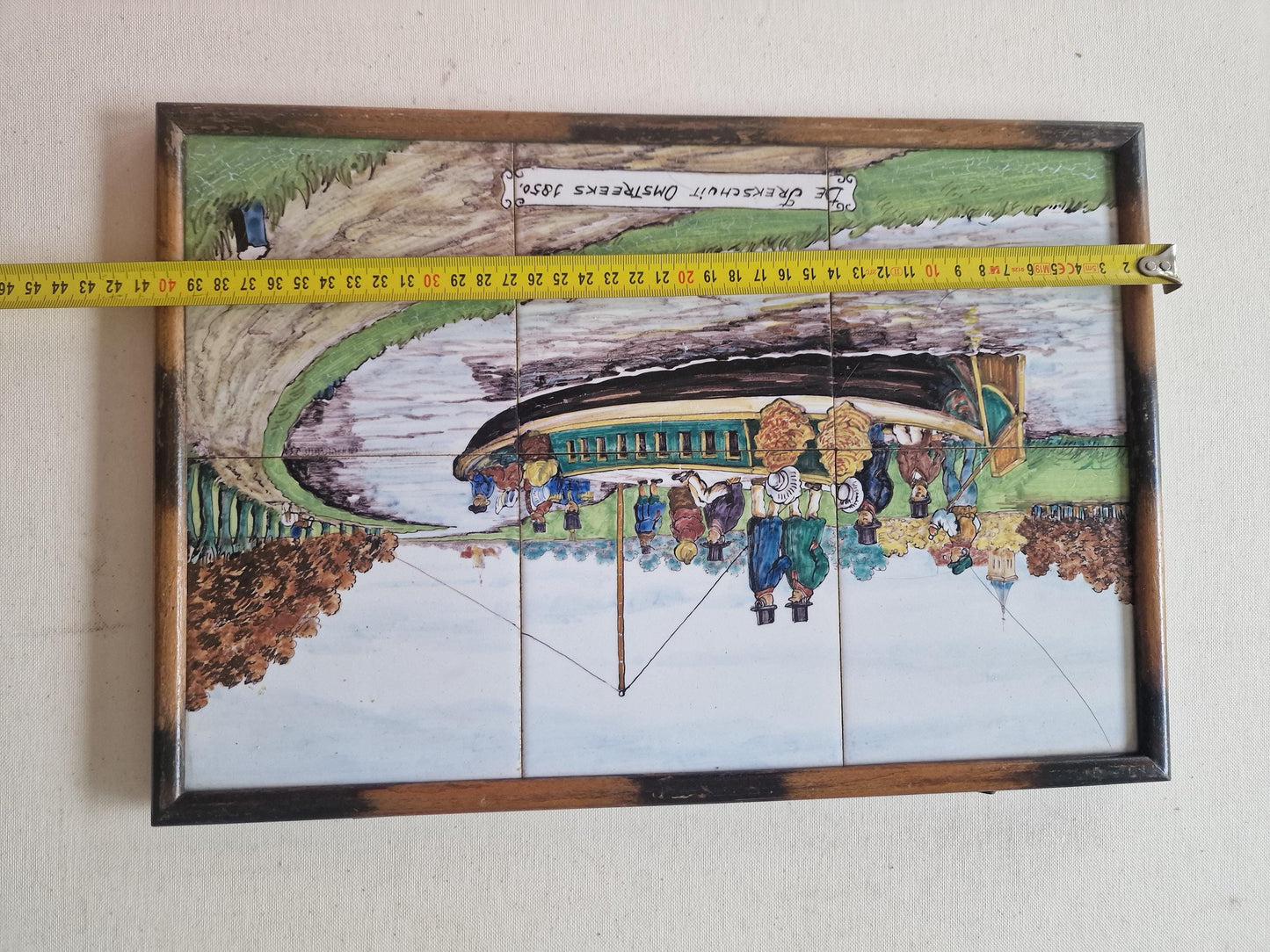 Vintage Dutch Tile Panel, Canal Boat Scene, Westraven Utrecht, Framed