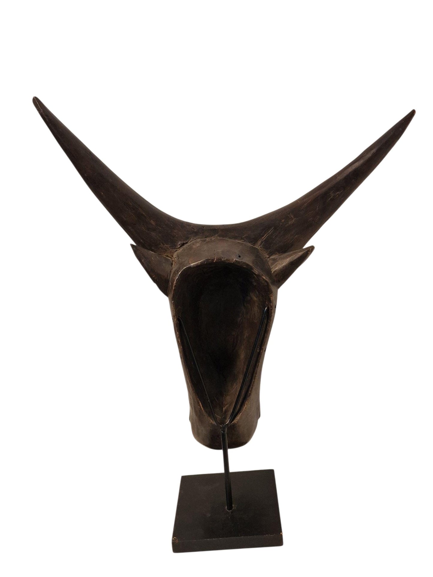 XL Hand-Carved Bamana Horned Mask, Mali Tribal Art, Mid-20th Century