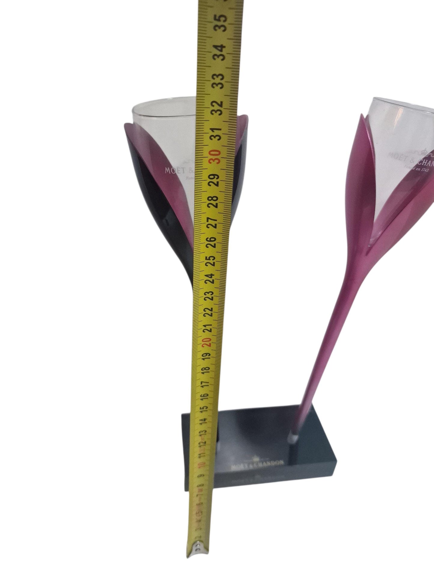 Moët and C Champagne Flutes, Philippe Di Meo, Pink and Black Holder