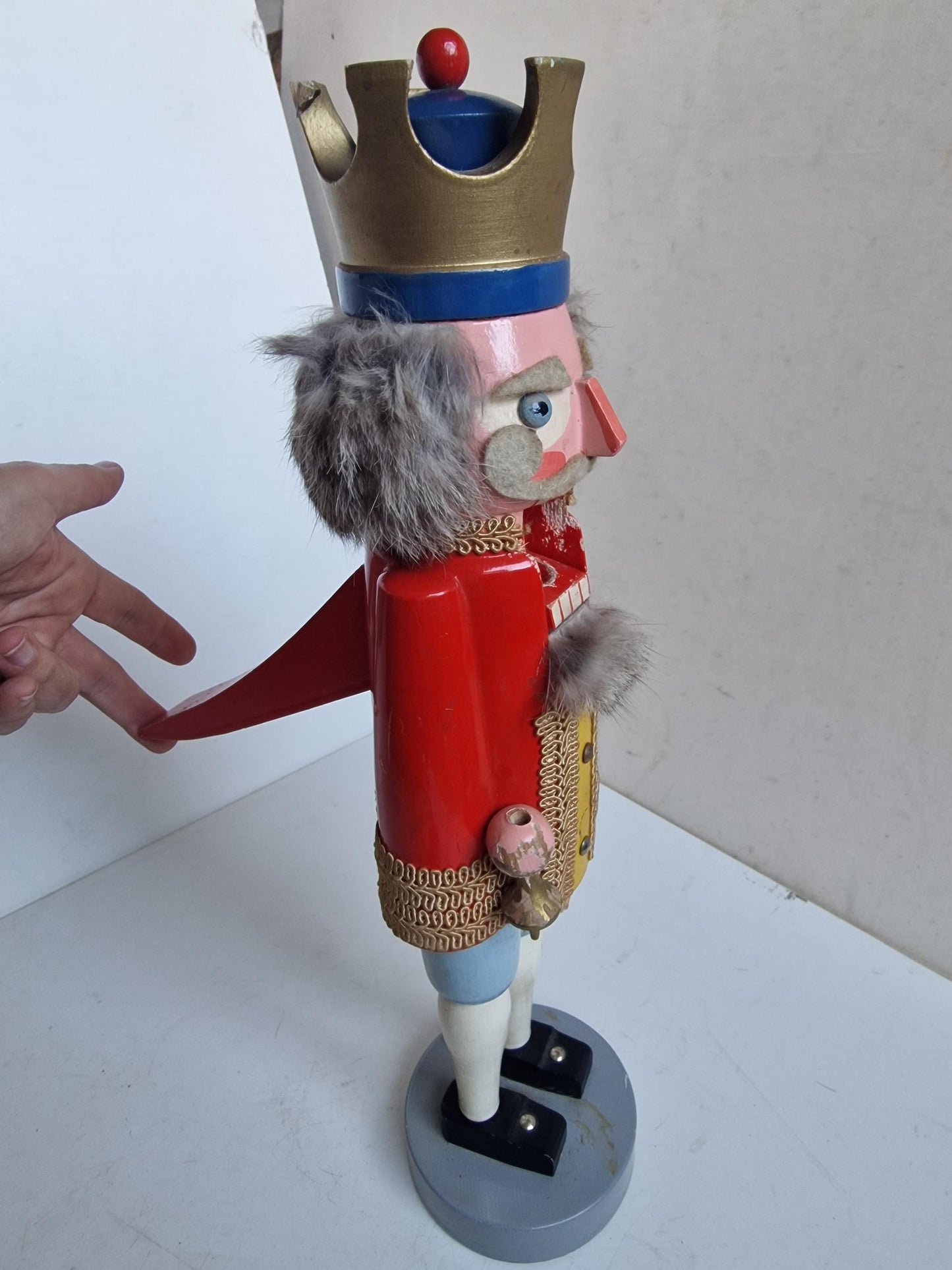Antique large Erzgebirge Wood Nutcracker king, Hand-Painted Christmas Decor (41 cm, 1920s)