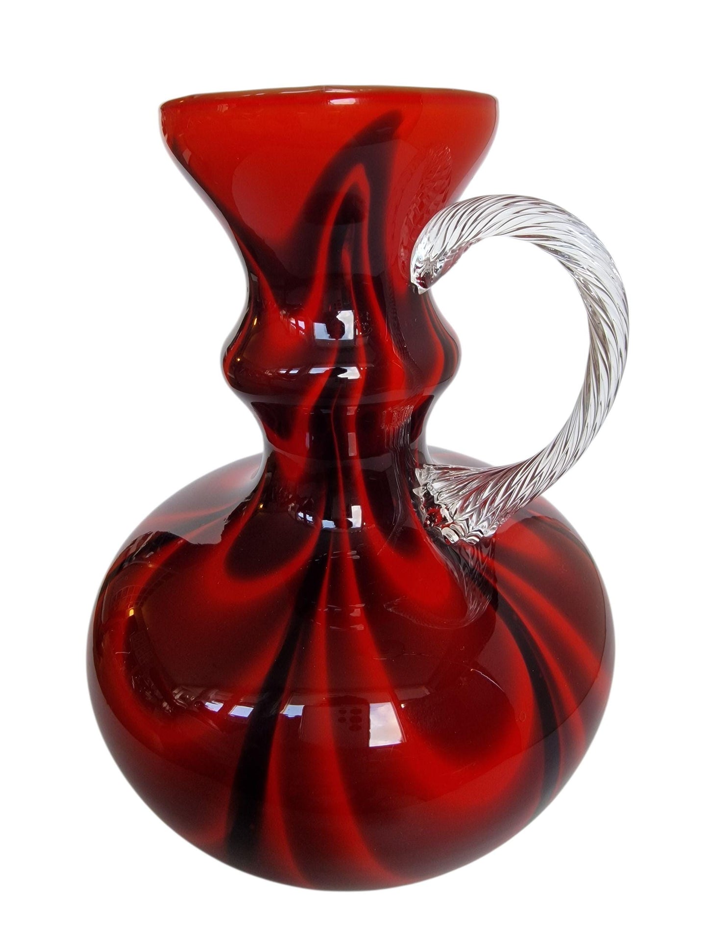Vintage Josefinenhütte Art Glass Pitchers: Black and Red Handblown Vases