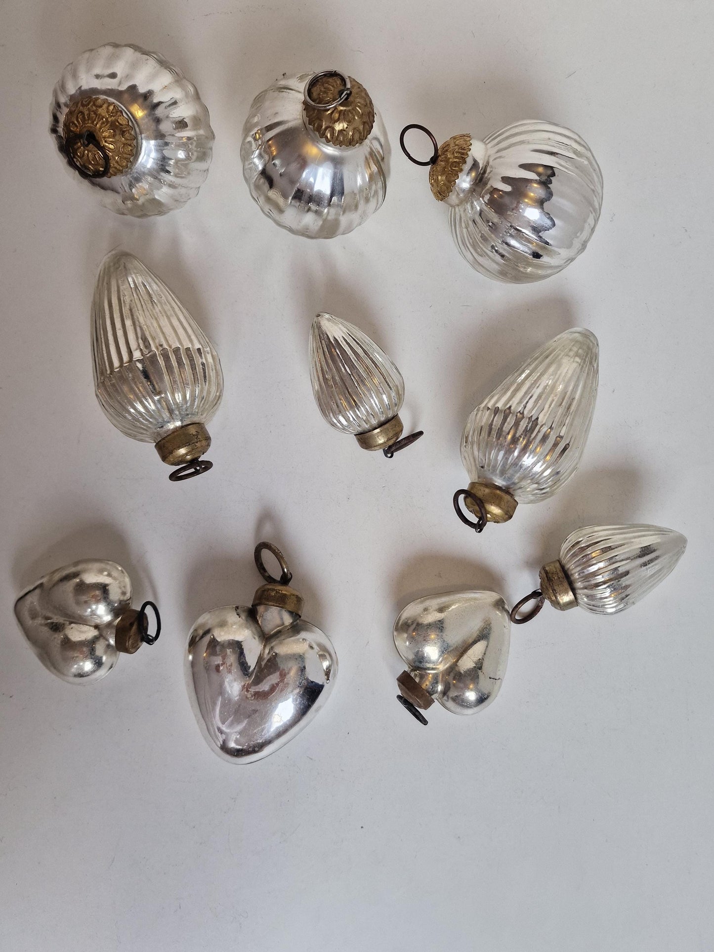 Set of 10 Antique Heavy Glass Christmas Baubles