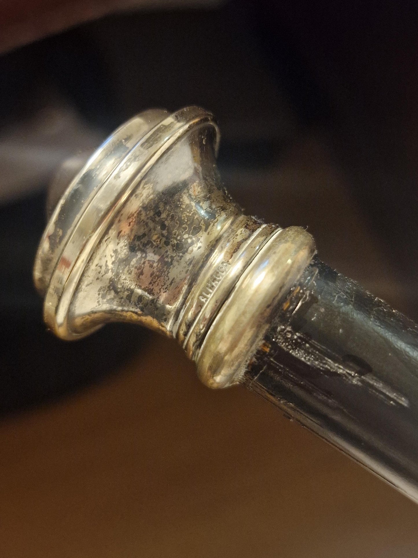 antique walking stick with alpacca silver, marked, european collection, gentlemen's flannel stick